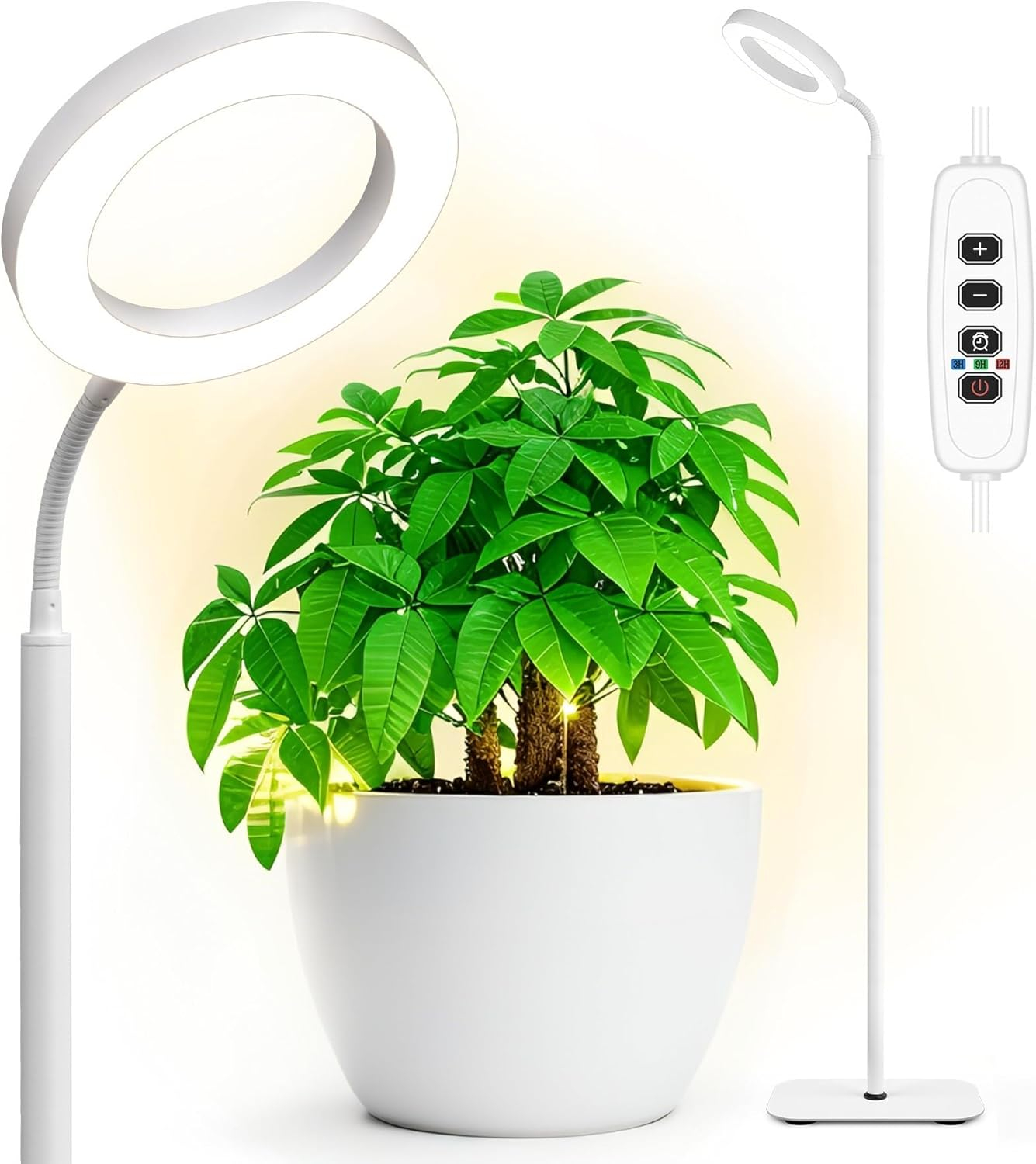 Plant Grow Light, Grow Lights for Indoor Plants Full Spectrum,20W LED Floor Plant Growing Lamp with Height Adjustable Stand, Off Timer 3/9/12H,10 Dimmable Brightness for Small Large Plants,Round