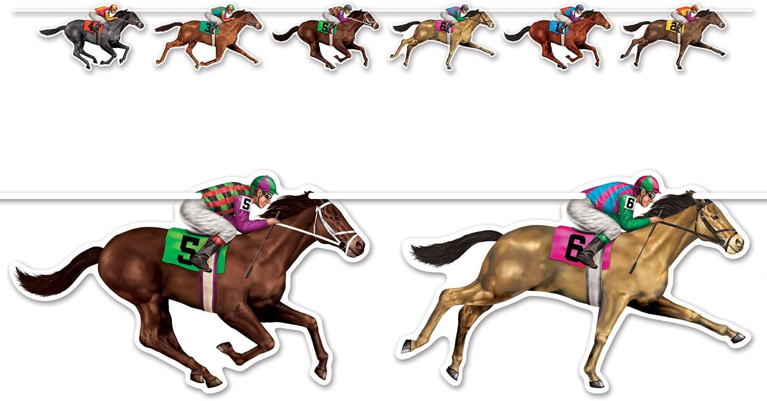 Colorful Cardstock Horse Racing Banner with Jockeys