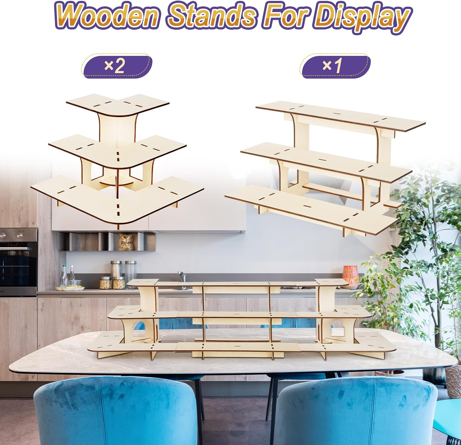 Retail Display Shelves Display Stand Retail Table Wooden 3 Tiers Display Rack Portable Shelf Rack for Retail Counter Top Craft Shows Farmers Market Tradeshows (2 Corner+1 Straight)