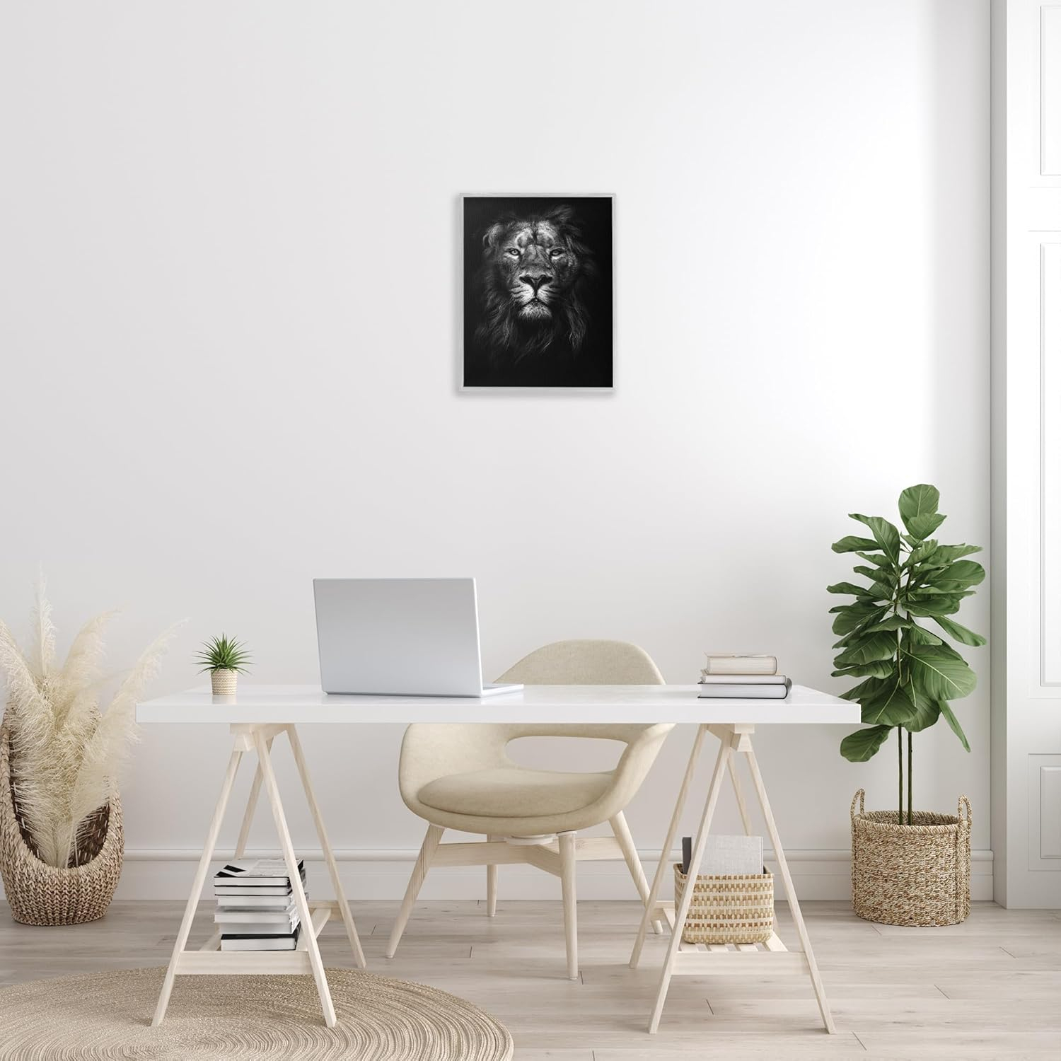 Stupell Industries King of the Jungle Lion In Shadows Black and White Photography, 16 x 20,Design by Design Fabrikken