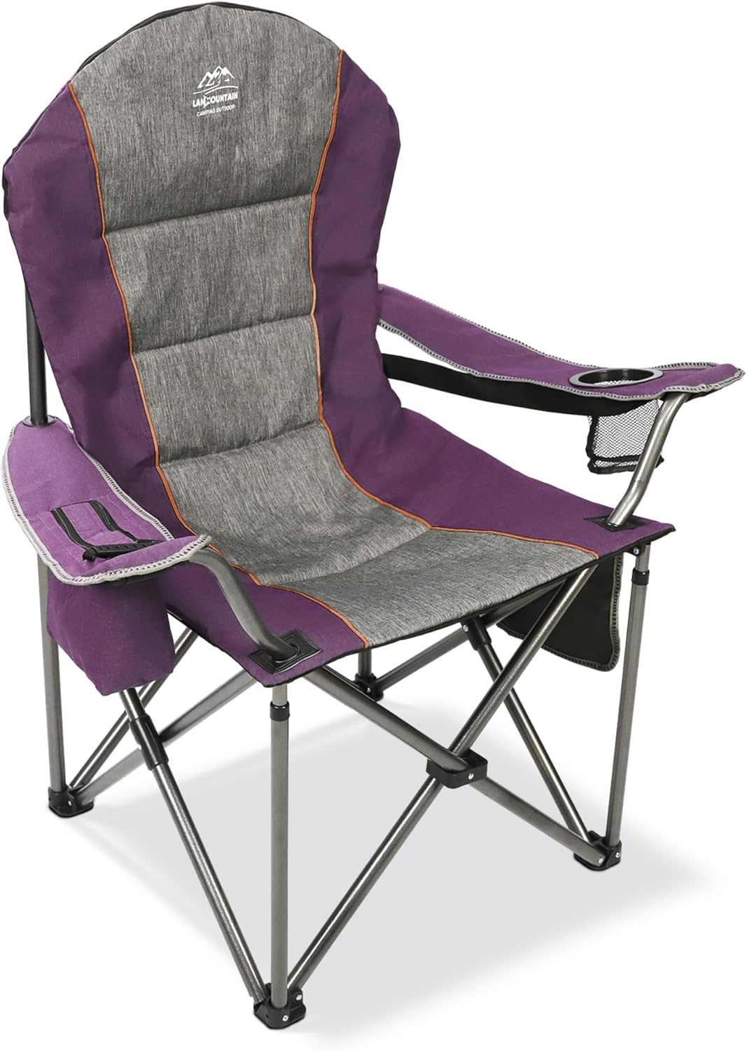 Camping Chairs for Adults,High Back Folding Camp Chair with Cup Holder and Cooler Bag,Heavy Duty Outdoor Lawn Chairs,Perfect for Camping,Hiking,Picnics,and Beach Trips,Purple