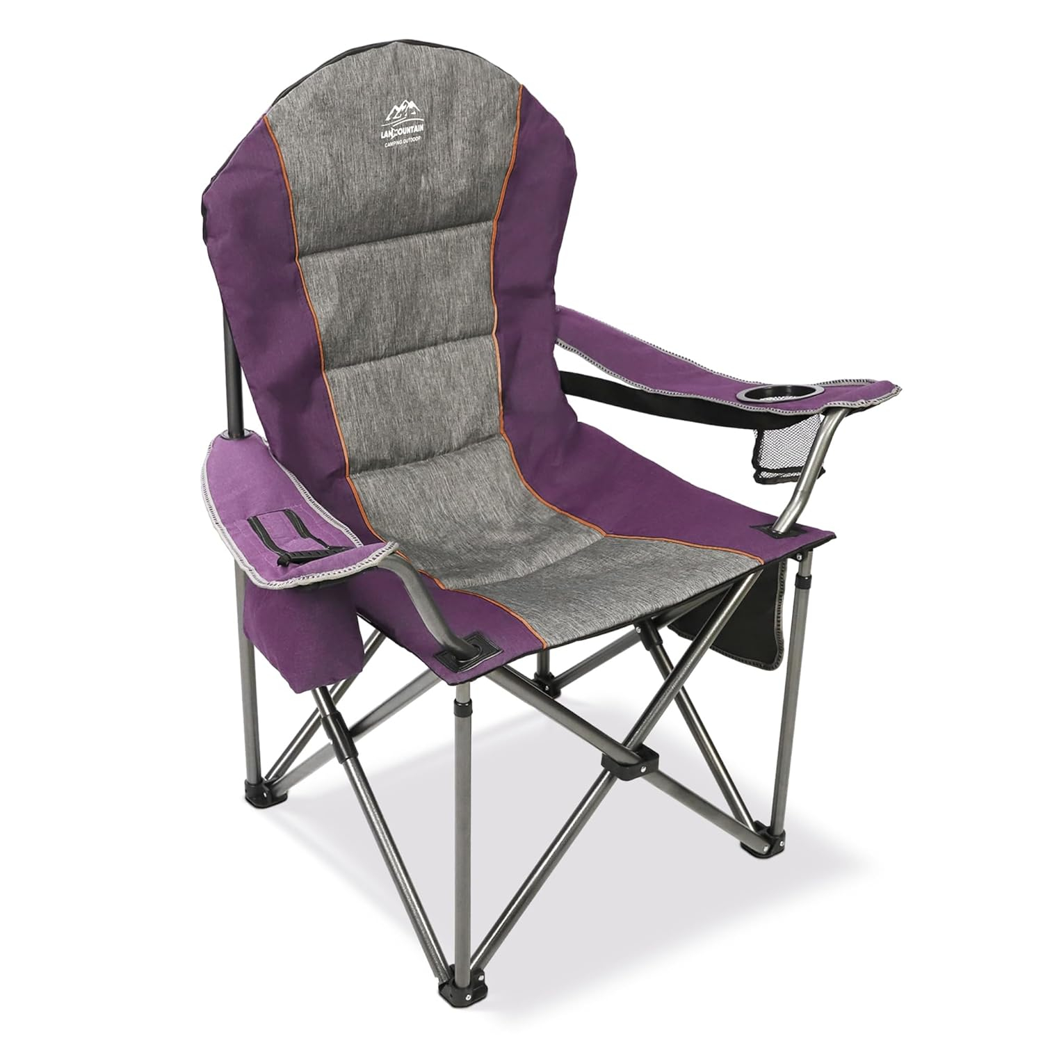 Camping Chairs for Adults,High Back Folding Camp Chair with Cup Holder and Cooler Bag,Heavy Duty Outdoor Lawn Chairs,Perfect for Camping,Hiking,Picnics,and Beach Trips,Purple