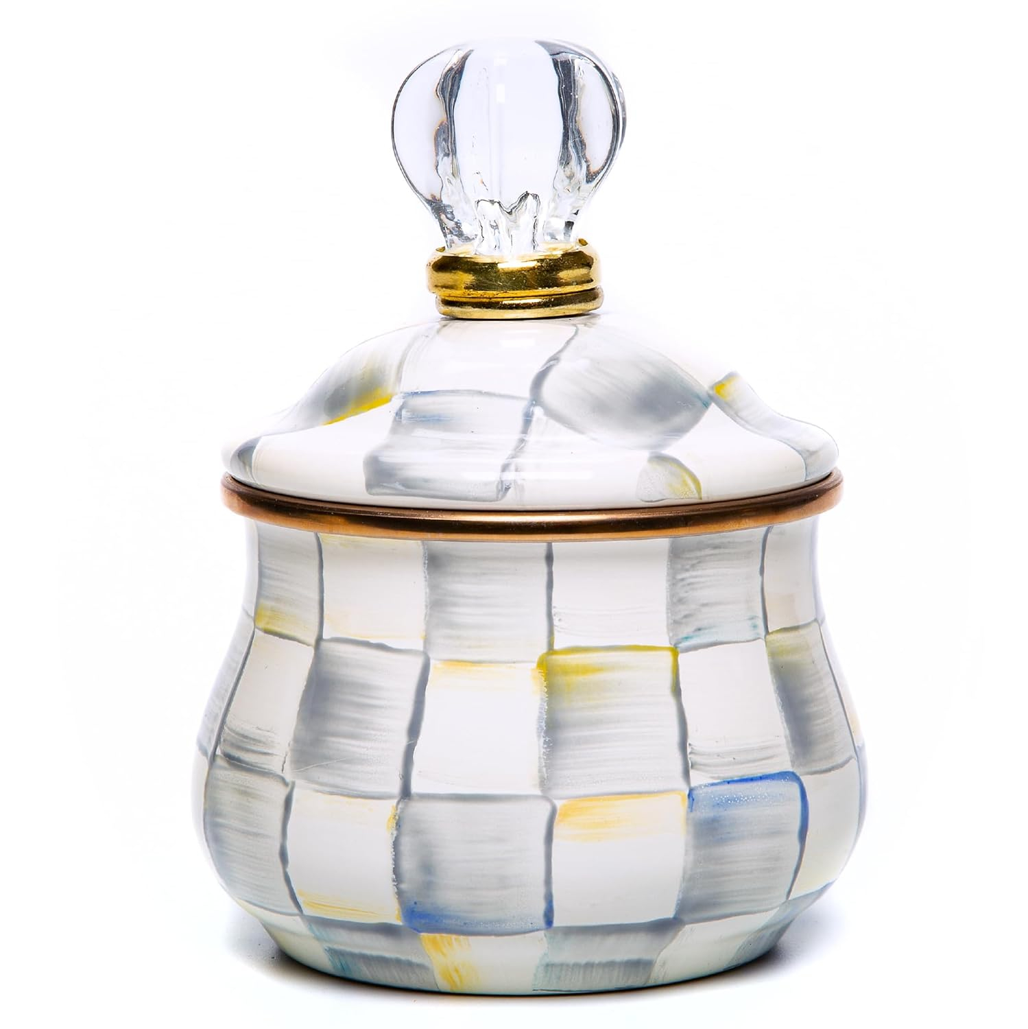 Stack man Enamel Lidded Sugar Bowl, Small Serving Bowl With Lid, 10-Ounce Capacity, Gray-And-White Sterling Check