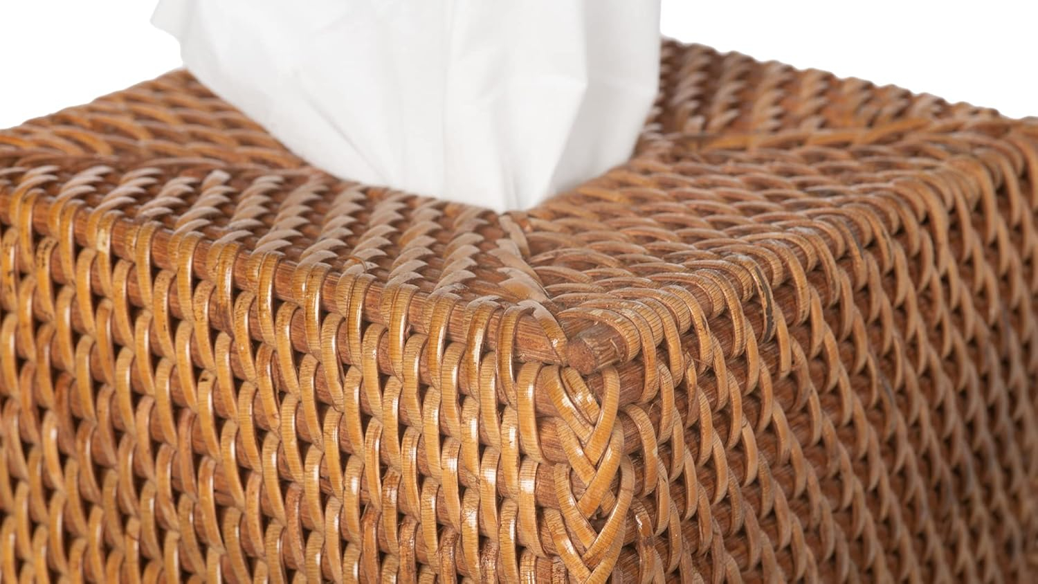 Kouboo Loma Square Rattan Tissue Box Cover, Square Hand Woven Tissue Holder, Decorative Facial Napkin Holder, Honey Brown