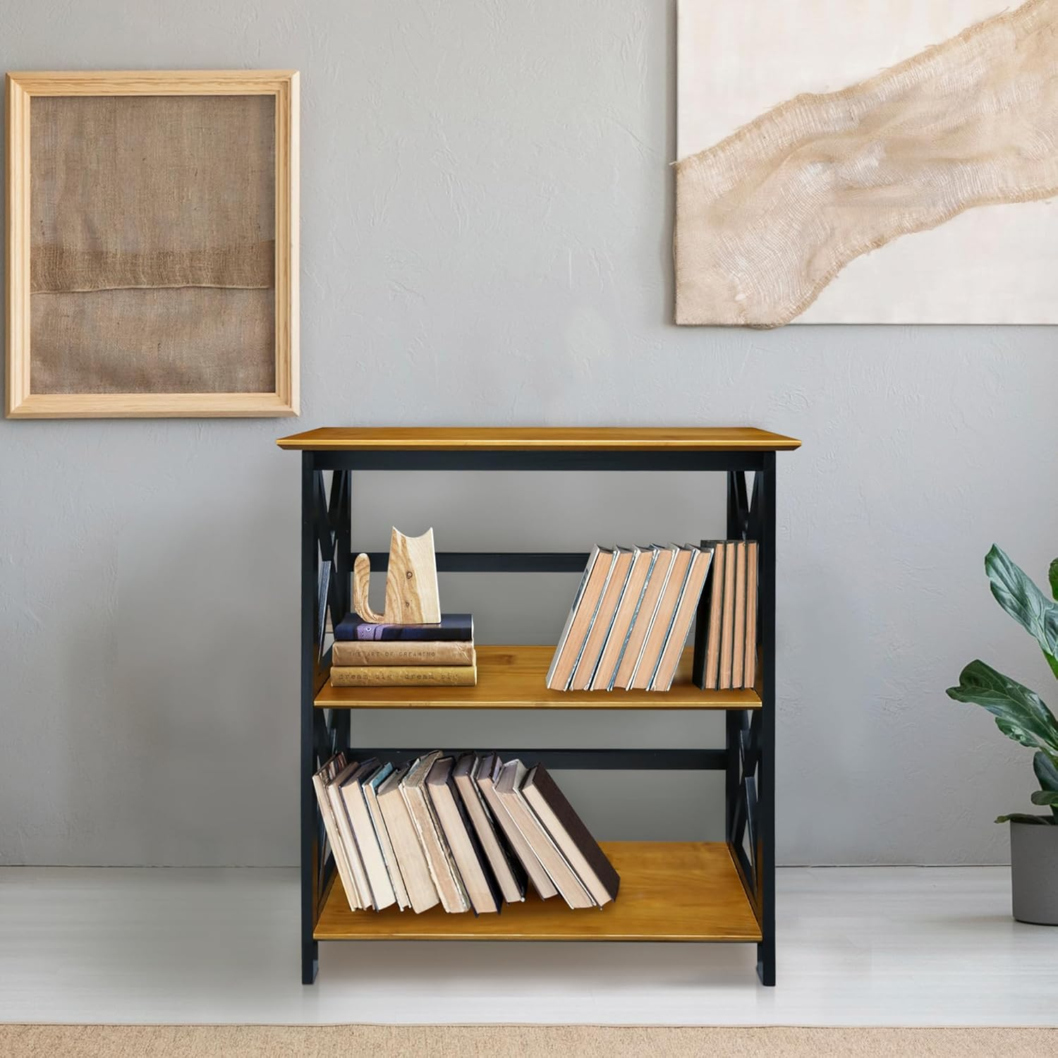 Casual Home Montego 3-Shelf Bookcase, Antique Walnut/Black
