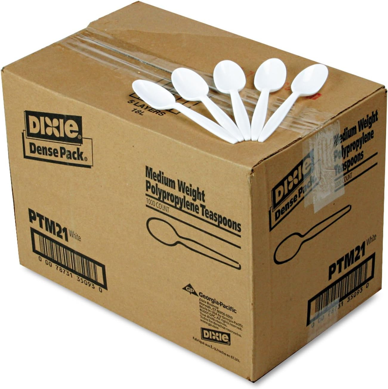 Dixie Plastic Cutlery, Mediumweight Teaspoons, White, 1,000/Carton -DXEPTM21