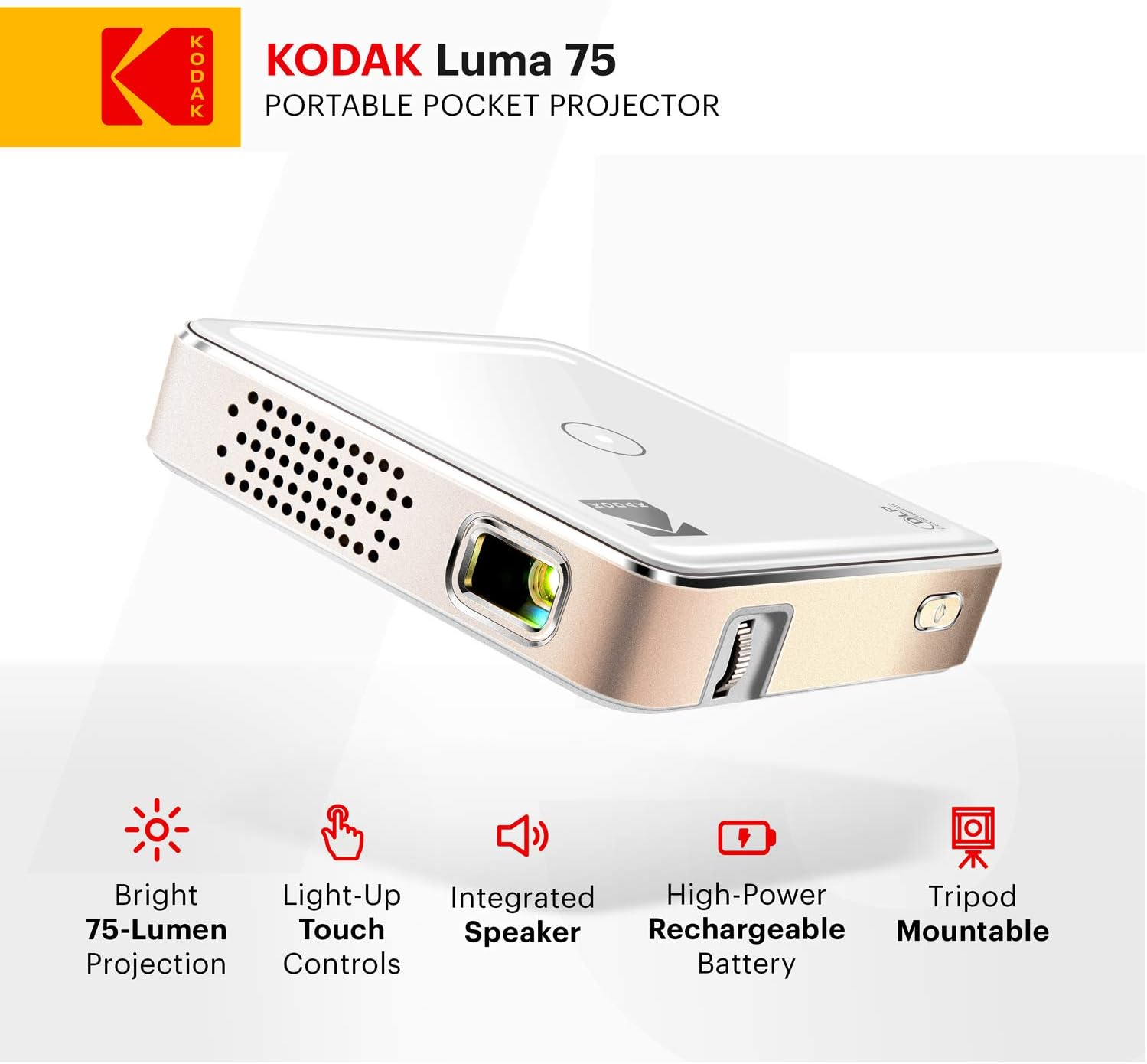 KODAK Ultra Mini Portable Projector | HD LED DLP Rechargeable Pico Projector - 100” Display - Includes Soft Case
