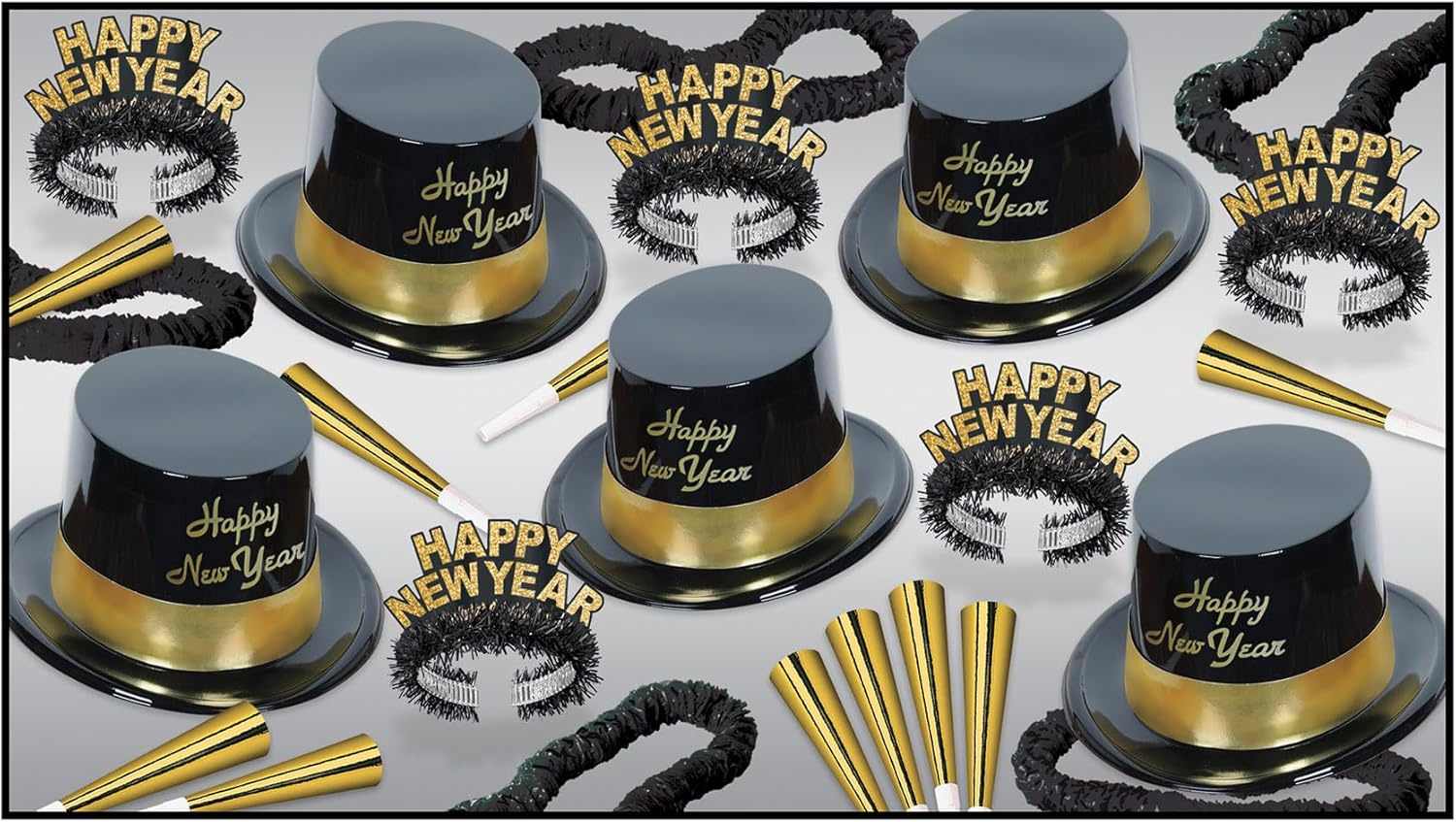 Beistle New Year Gold Legacy Assortment for 10 people includes 20 items for your Party Gold