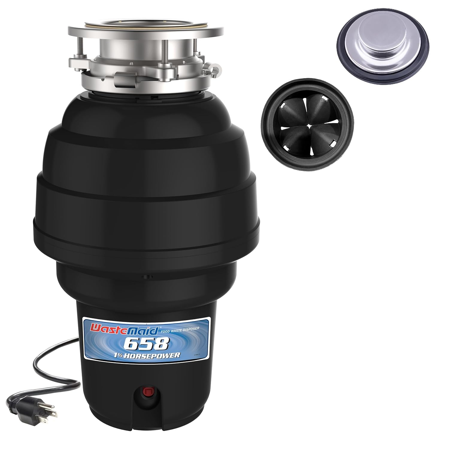 Waste Maid 1-1/4 HP Premium Garbage Disposal, Continuous Feed Disposer, Includes Attached Power Cord 10-US-WM-658-3B