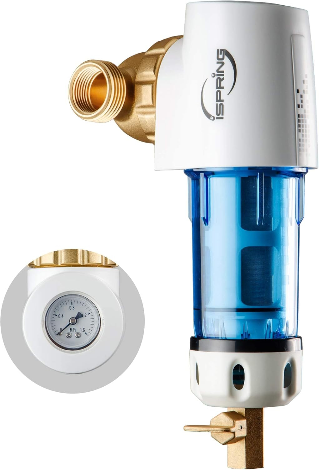 iSpring WSP50GR - Reusable Spin Down Sediment Water Filter (50 Micron w/Scraper & 360°Head)