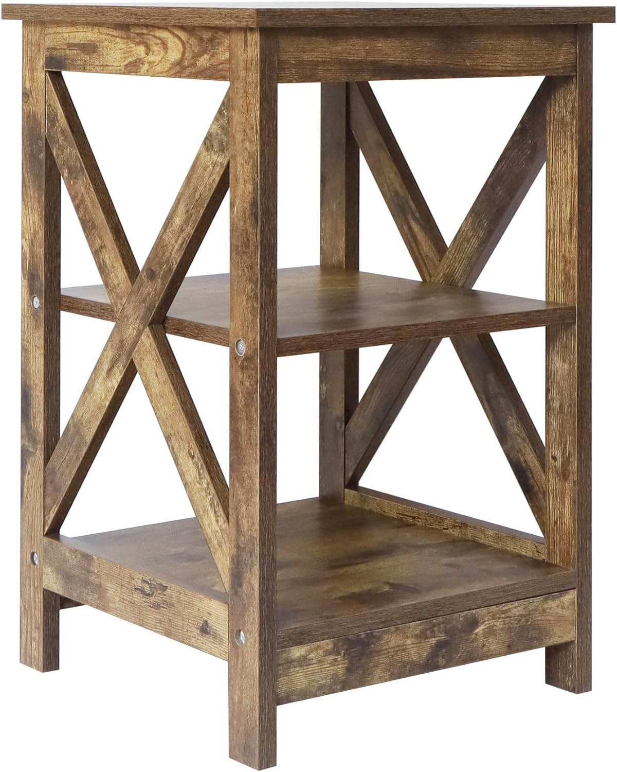 Rainbow Sophia Side Table, Modern Farmhouse Wood End Table with 3-Tier Storage, Rustic Wood