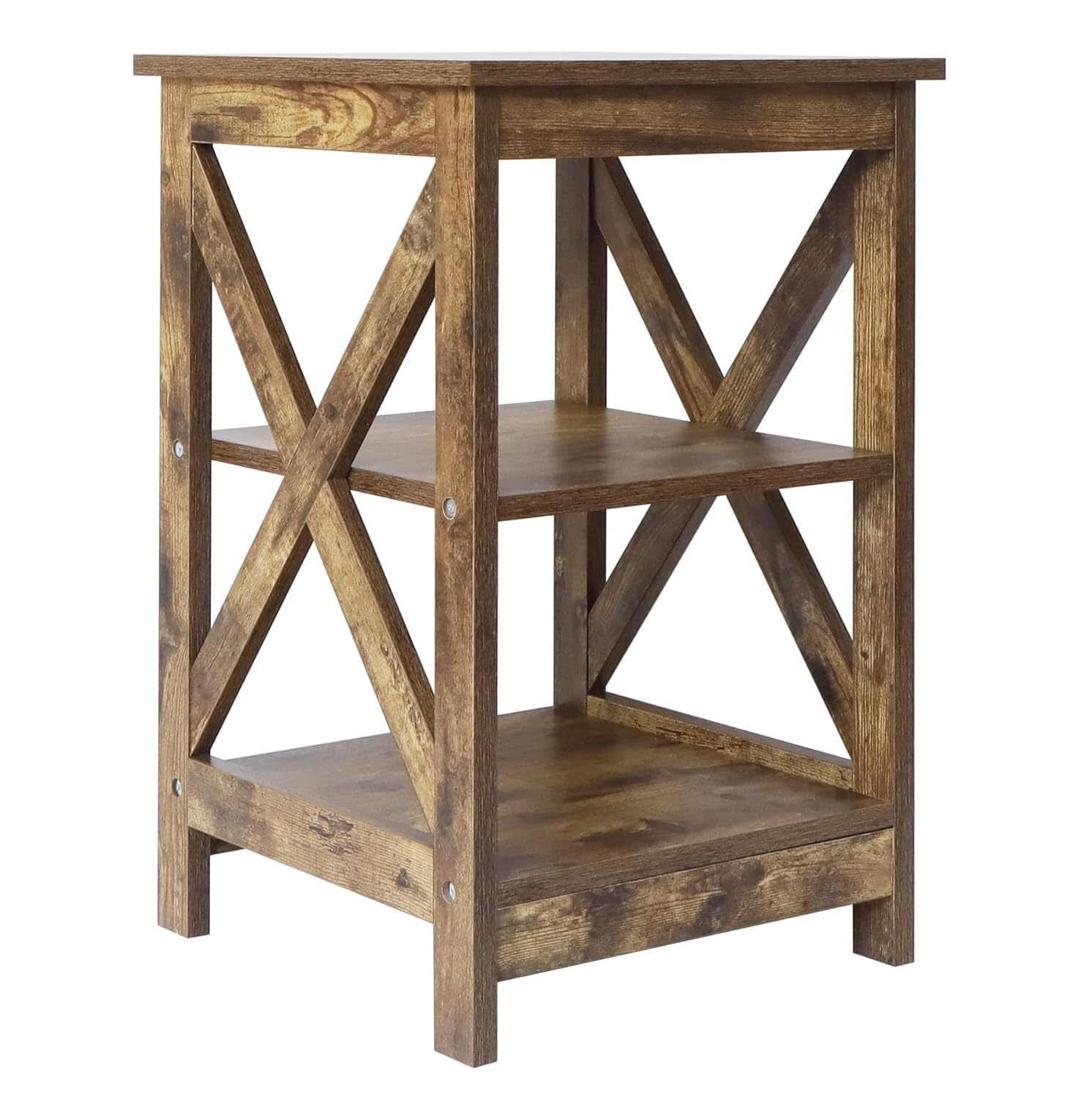 Rainbow Sophia Side Table, Modern Farmhouse Wood End Table with 3-Tier Storage, Rustic Wood