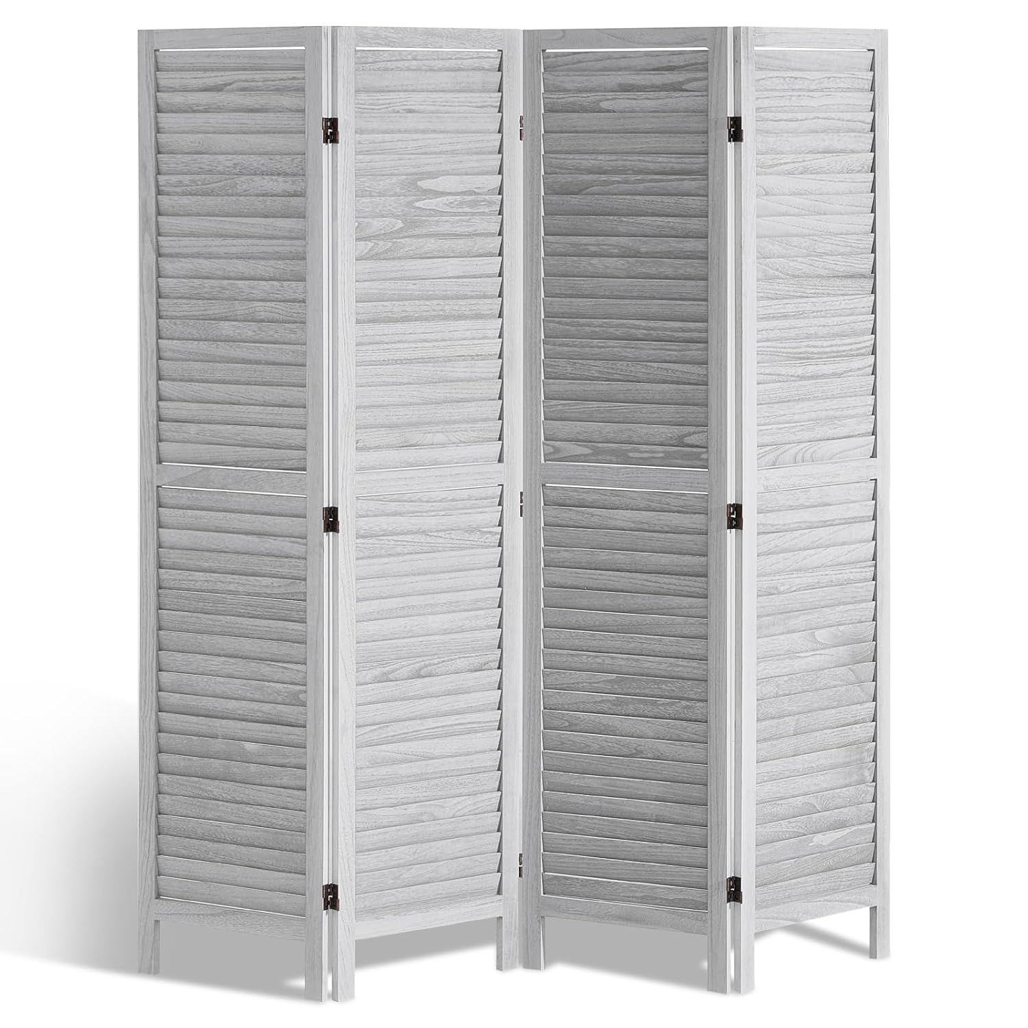 Wood Room Divider, 8 Panel Wood Folding Privacy Screen, 66.9 in. Tall Indoor Louvered Wooden Partition, Portable