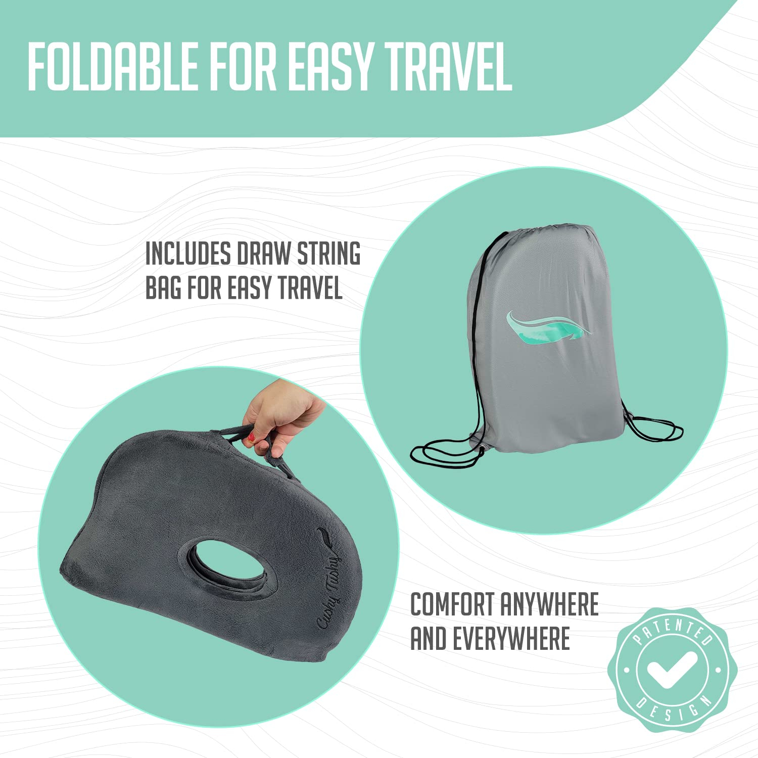 Cushy Tushy Foldable Sit Bone Seat Cushion, 18 in x 14 in, Gray, for Sit Bone Pain Relief, 1 Count