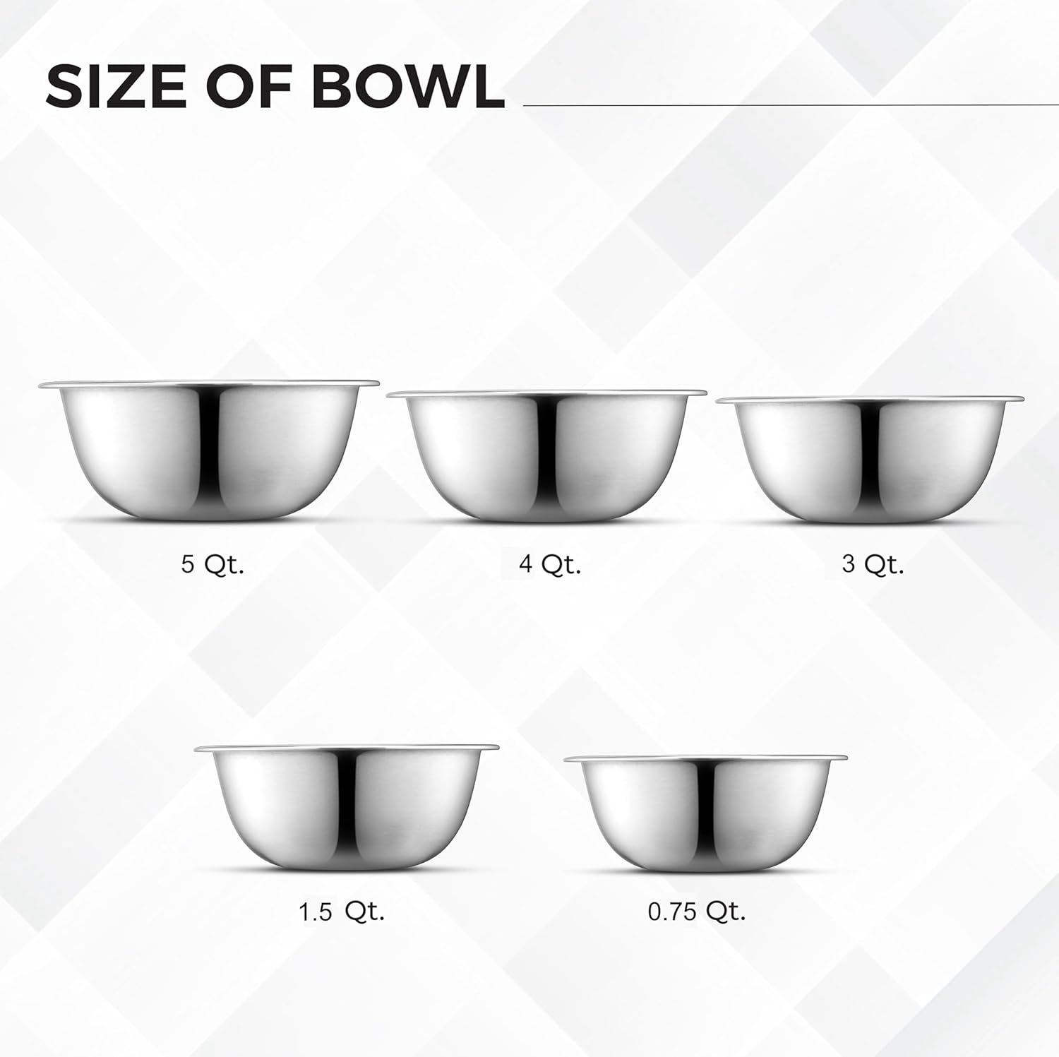 Stainless Steel Nesting Mixing Bowls Set of 5 for Kitchen
