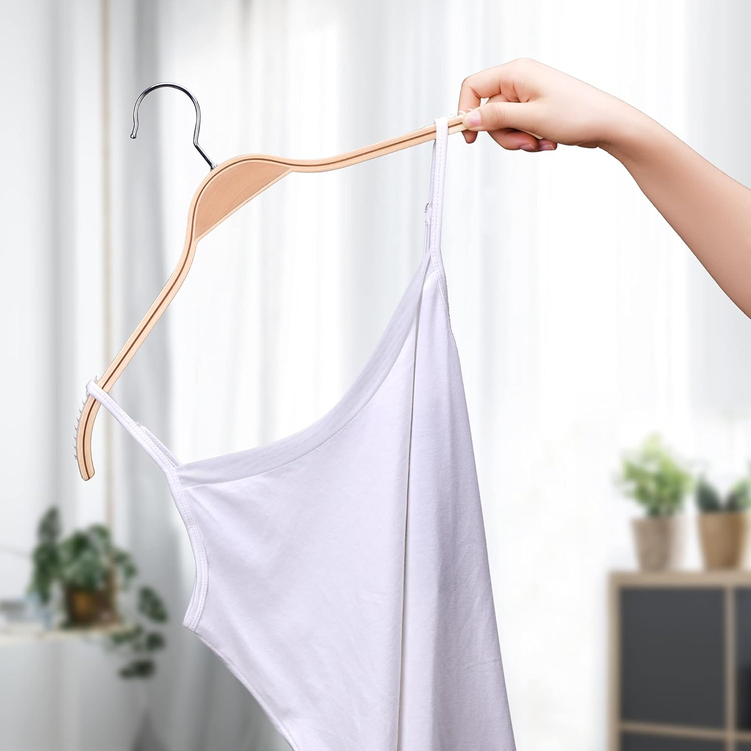 Lightweight Non Slip Wooden Hangers - 30 Pack Heavy Duty Wood Coat Hangers with Soft Stripes for Camisole, Jacket, Dress Clothes, Sweater, Natural Finish
