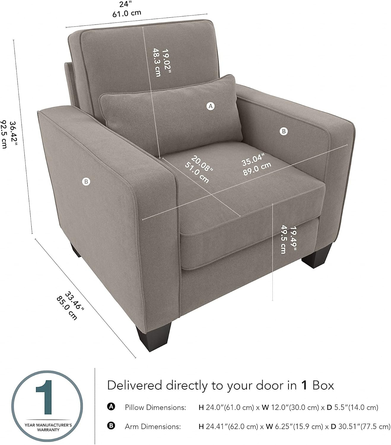 Stockton Accent Chair with Arms in Beige Herringbone Fabric