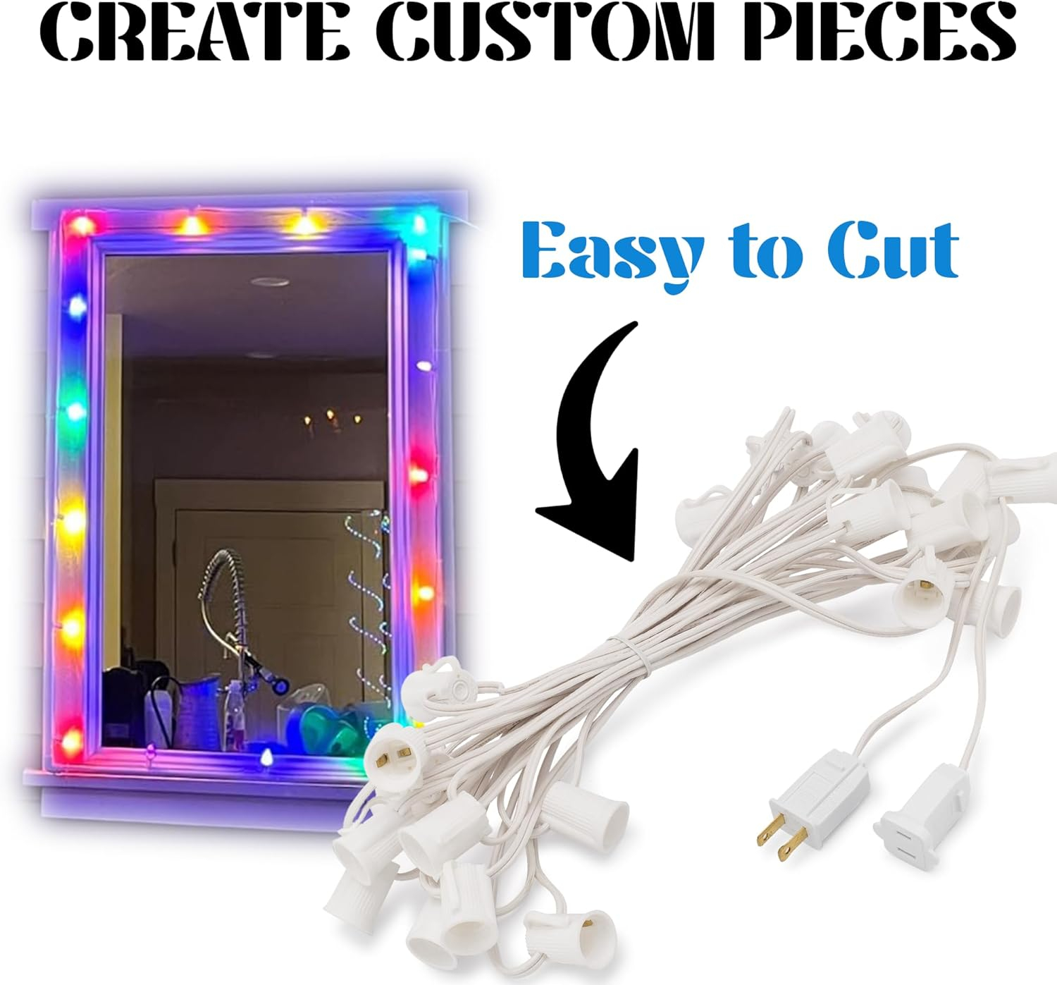 C7 Light Strings | 50' White Cord with 12" Socket Spacing, E12 Light Stringer for C7 Christmas Lights
