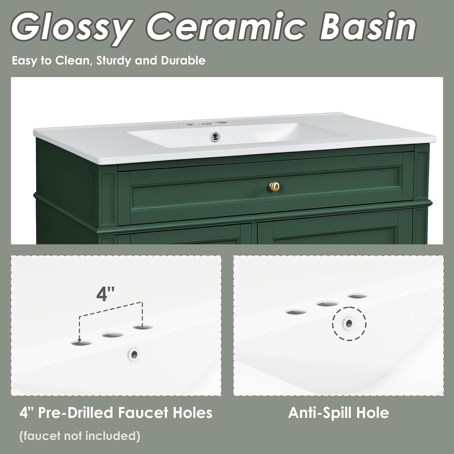 36" Bathroom Vanity with Single Sink Combo, Modern Undermount Bathroom Sink Cabinet with 2 Drawers and a Tip-Out Drawer, Freestanding Bathroom Vanities, Soft Closing, Solid Wood Frame…