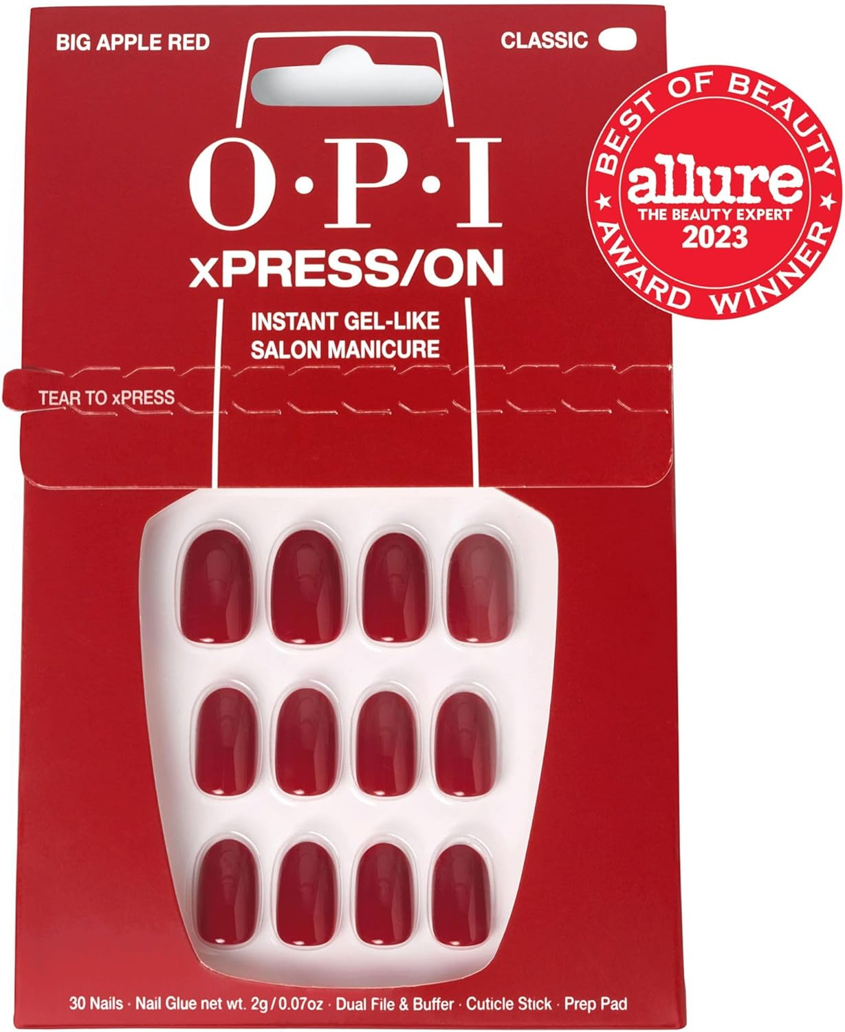 OPI xPRESS/ON Press on Nails | Short Round Classic Shape Nail Art | Dark Colors | 30 Count With Glue | Instant Gel-Like Salon Manicure | Long Lasting, Reusable, Non-damaging