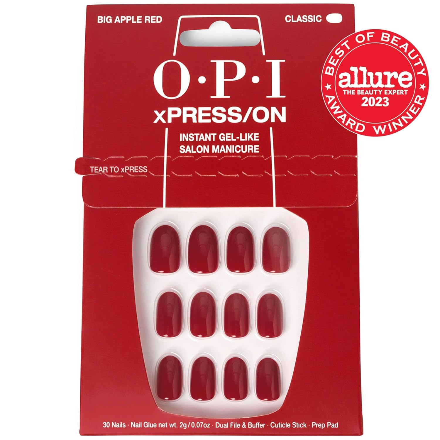 OPI xPRESS/ON Press on Nails | Short Round Classic Shape Nail Art | Dark Colors | 30 Count With Glue | Instant Gel-Like Salon Manicure | Long Lasting, Reusable, Non-damaging