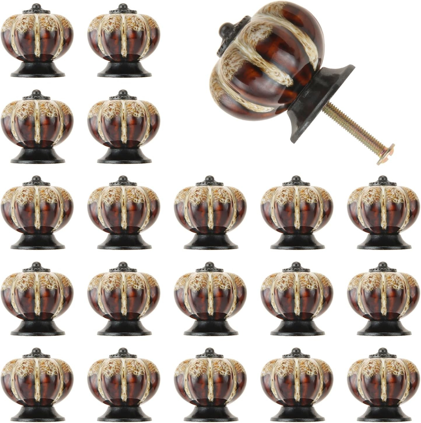 Mgoodoo 1.57" Ceramic Pumpkin Knobs, 20PCS Vintage Cabinet Drawer Pulls for Dresser Drawer Cupboard Closet Kitchen Hardware White