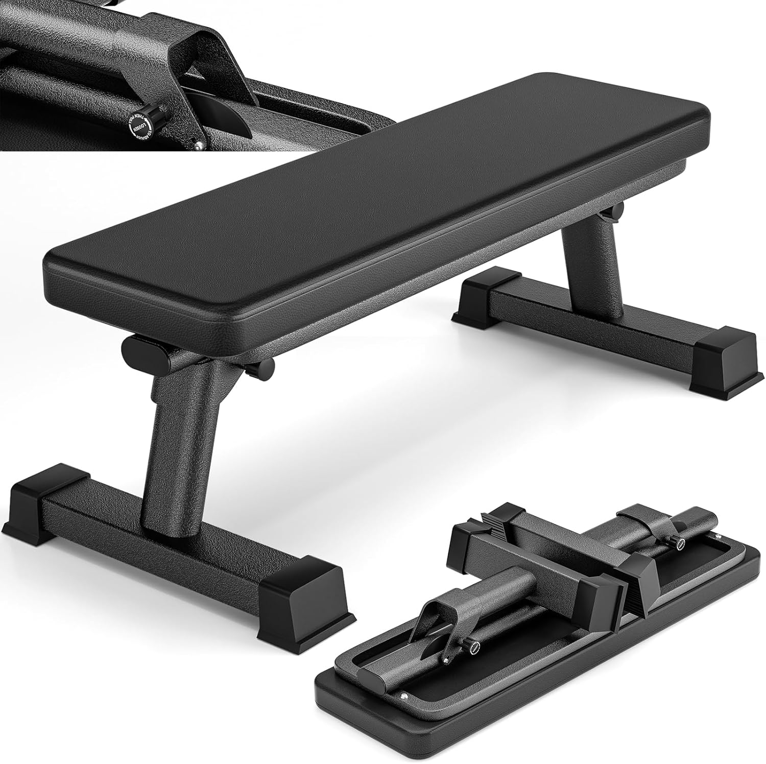 Finer Form Gym Quality Foldable Flat Bench for Multi-Purpose Weight Training and Ab Exercises (Black)