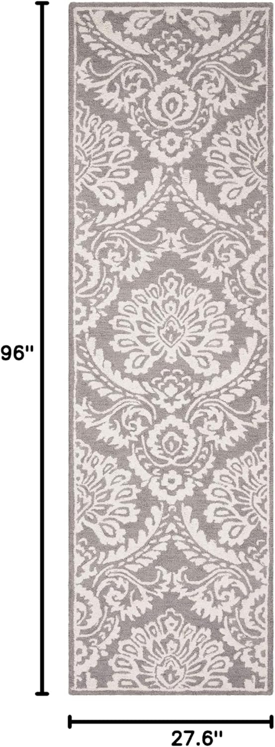 Safavieh Blossom Littie 2 x 8 (ft) Tufted Wool Gray/Ivory Rectangular Indoor Damask Runner rug