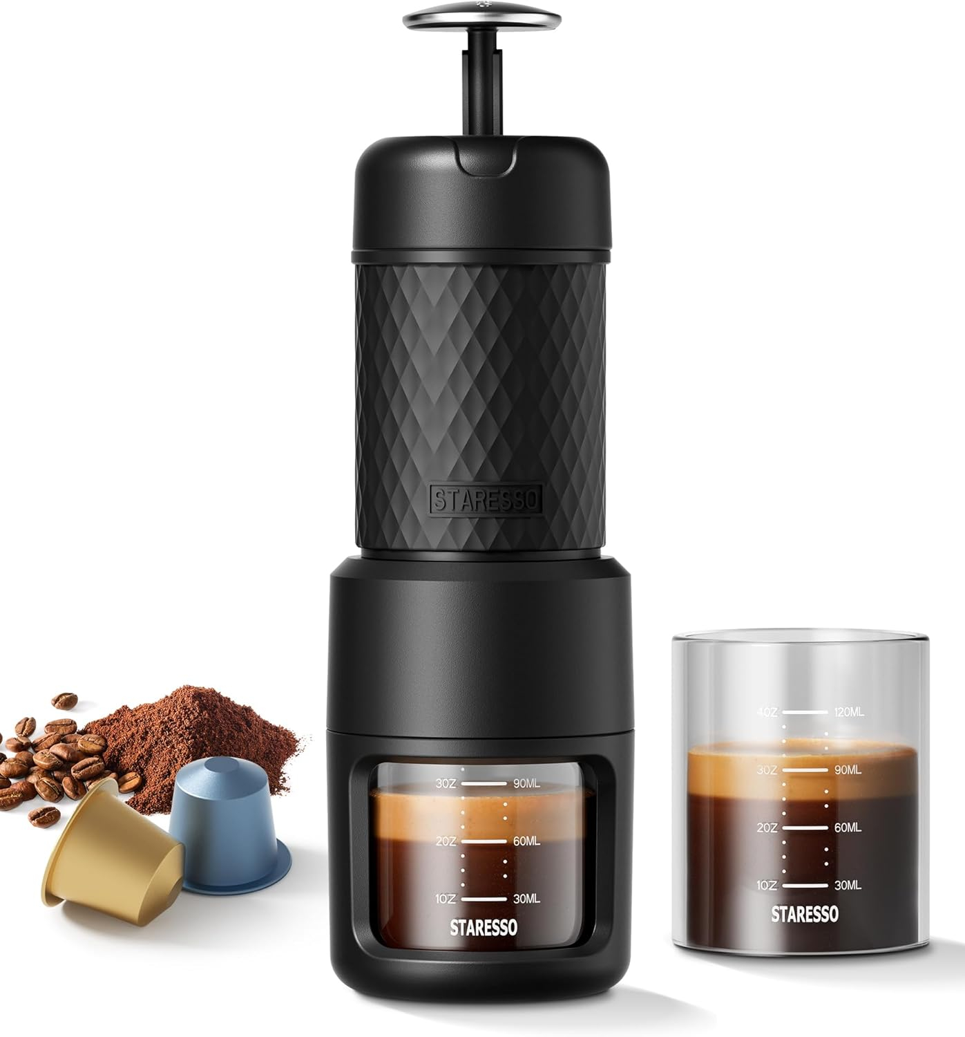 Compact Black Portable Espresso Maker with Capsule Compatibility