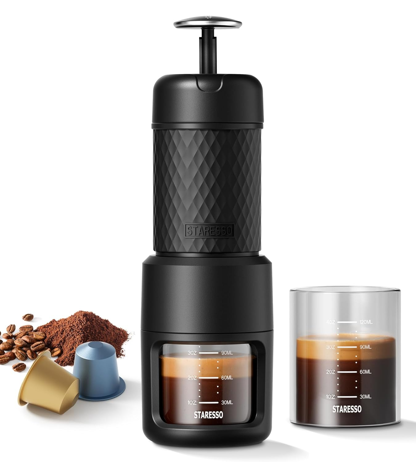 Compact Black Portable Espresso Maker with Capsule Compatibility