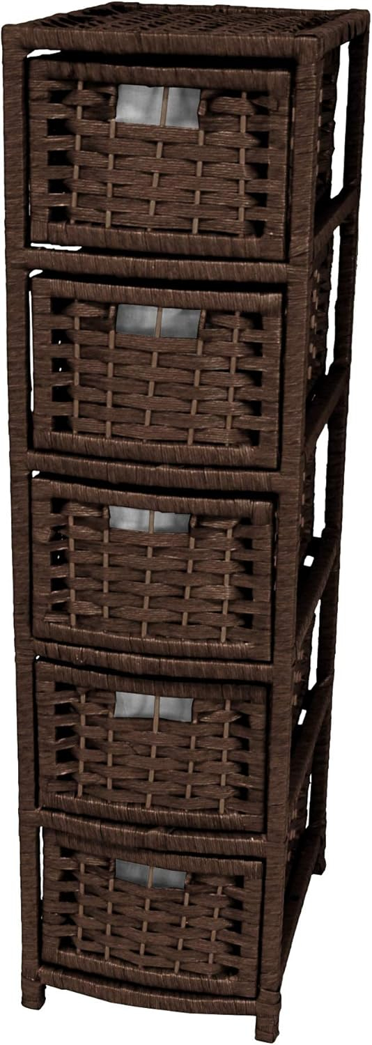 Oriental Furniture Natural Fiber Occasional Chest, 5 Drawer, Mocha color