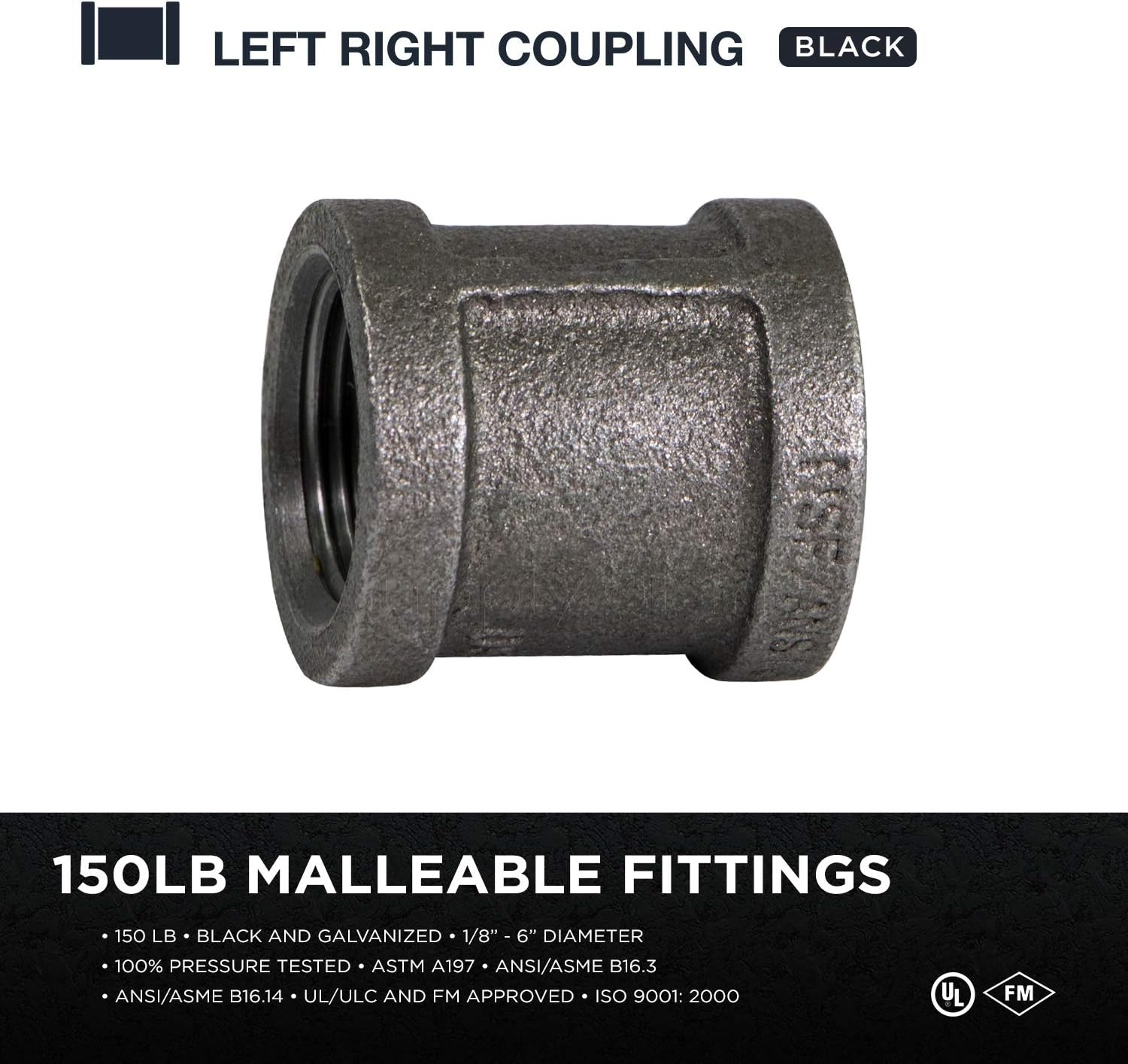CNMS0056 3/4"" Black Malleable Iron Straight Left/Right Coupling"