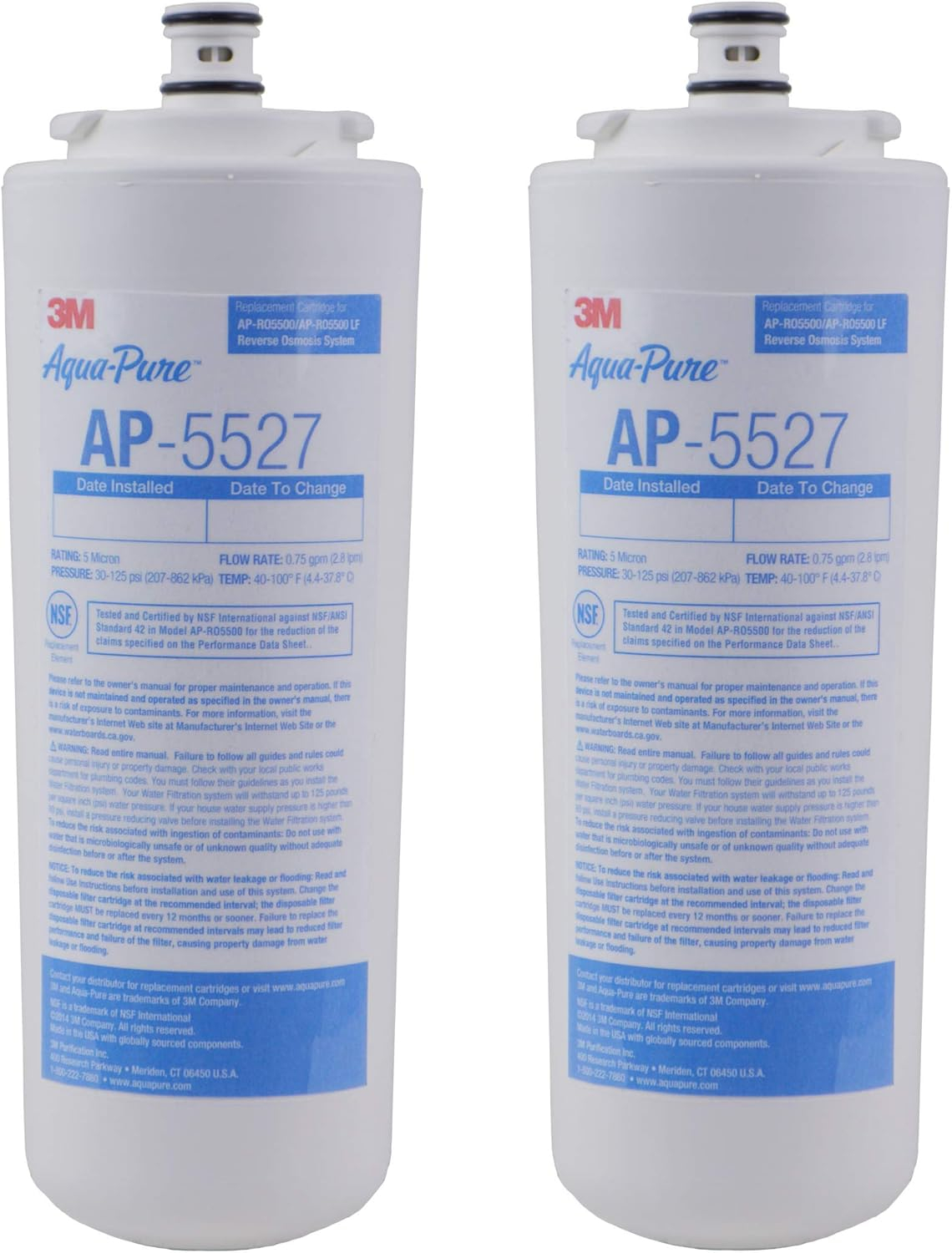 3M Aqua-Pure Sink Reverse Osmosis Replacement Water Filter Cartridge AP5527, for use with AP-RO5500 System