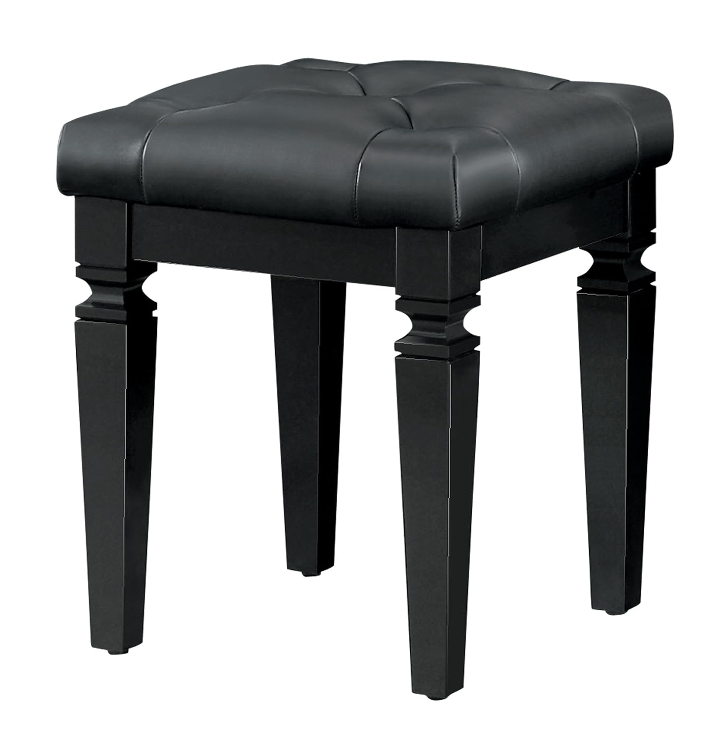 Allura Black Crystal Button Tufted Vanity Stool