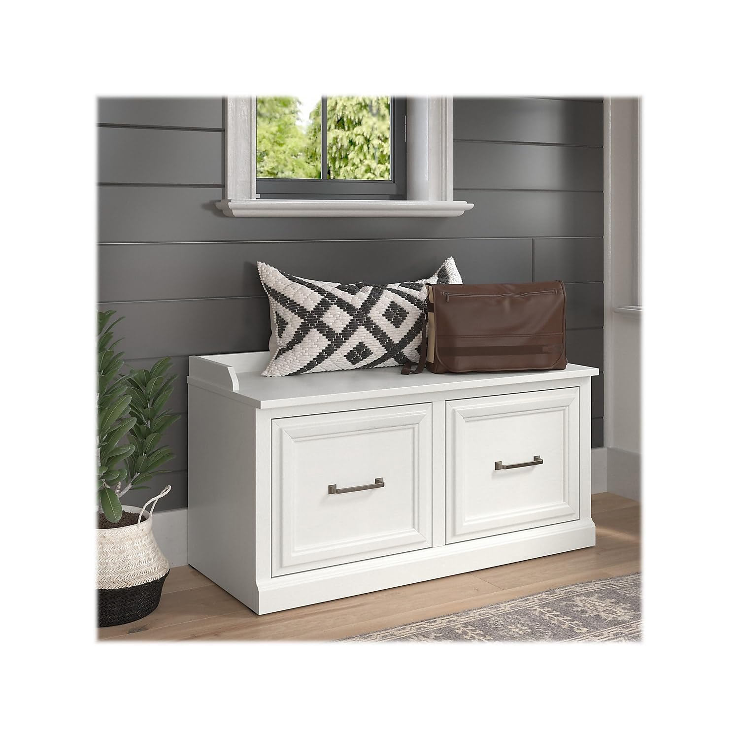 Woodland 40W Shoe Storage Bench with Doors in White Ash - Engineered Wood