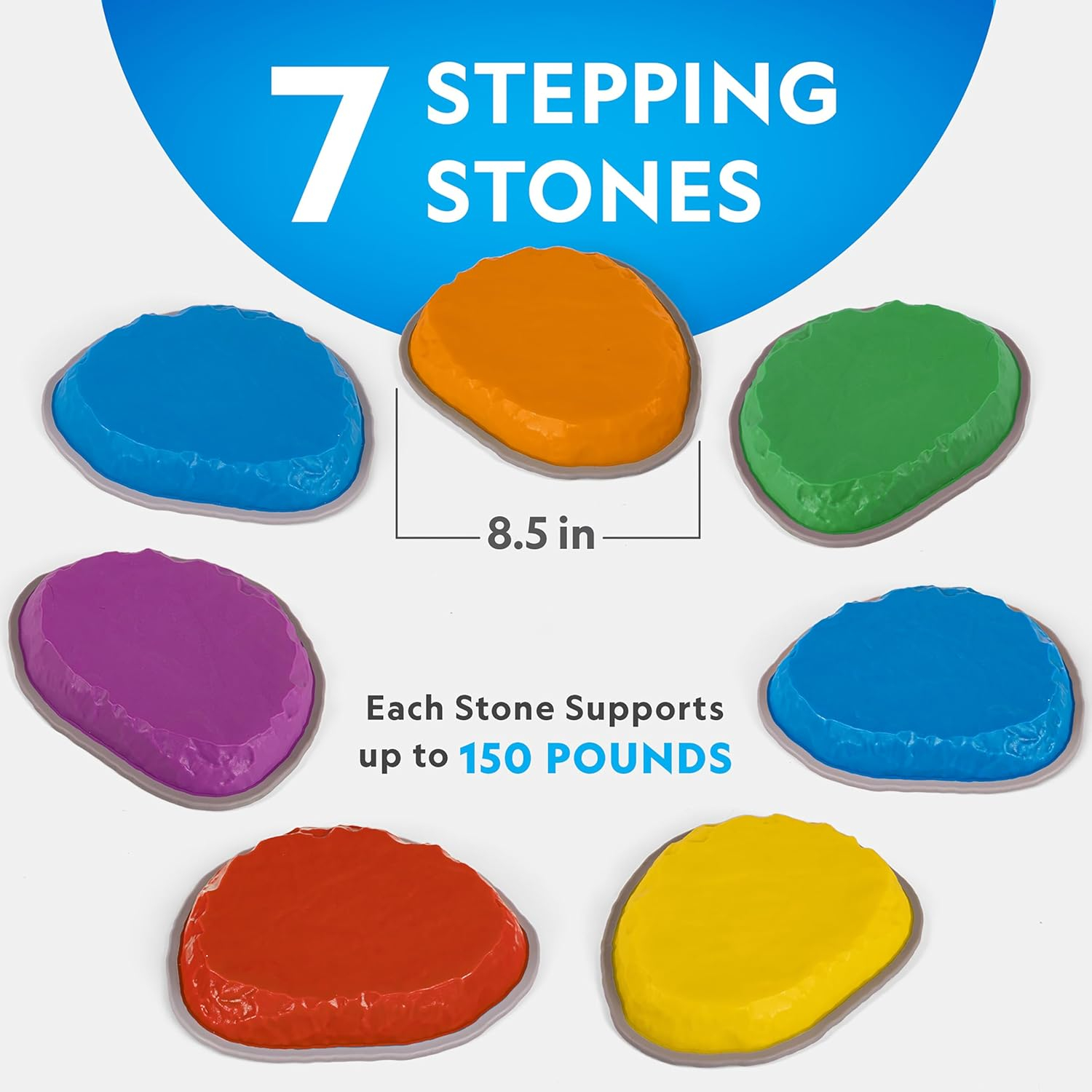 National Geographic Balance Stepping Stones for Indoor or Outdoor Play, Includes 7 Non-Slip Stepping Stones, Game Spinner and Instructions