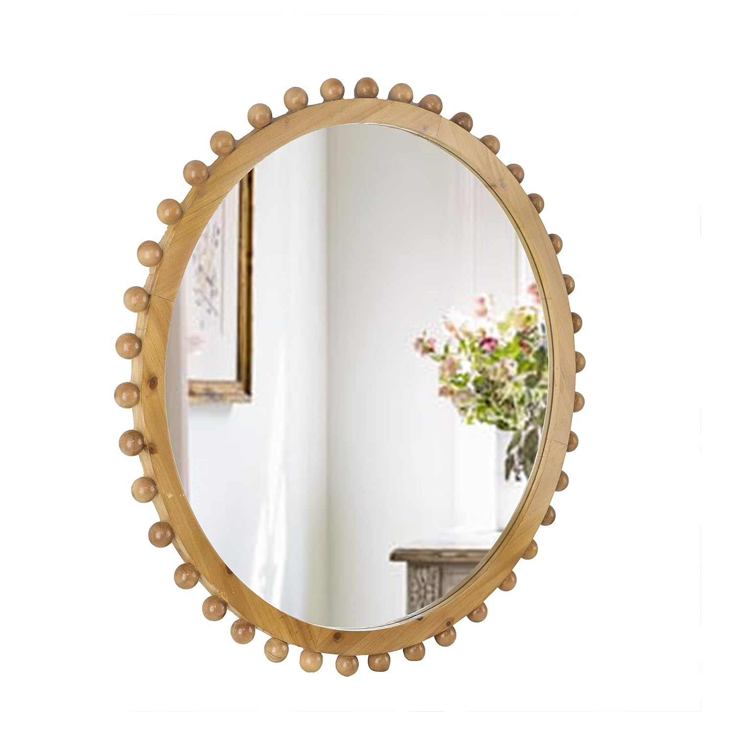 A&B Home Round Beaded Wall Mirror - Farmhouse Circular Wall Mirror with Beaded Wooden Frame, Home Wall Décor, 34" x 2" x 34"