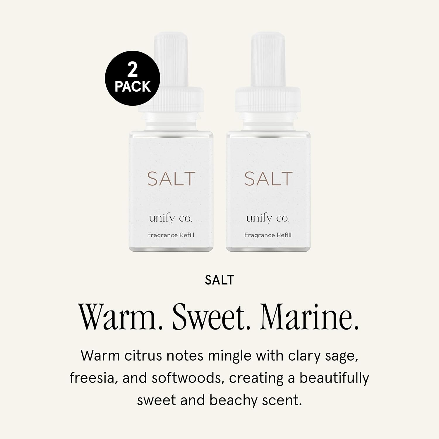 Pura & Unify Co. Home Scent Refill - Smart Home Air Diffuser Fragrance - Up to 120-Hours of Premium Fragrance per Refill - Clean & Safe Diffuser - Household Essential - 2 Pack, Salt