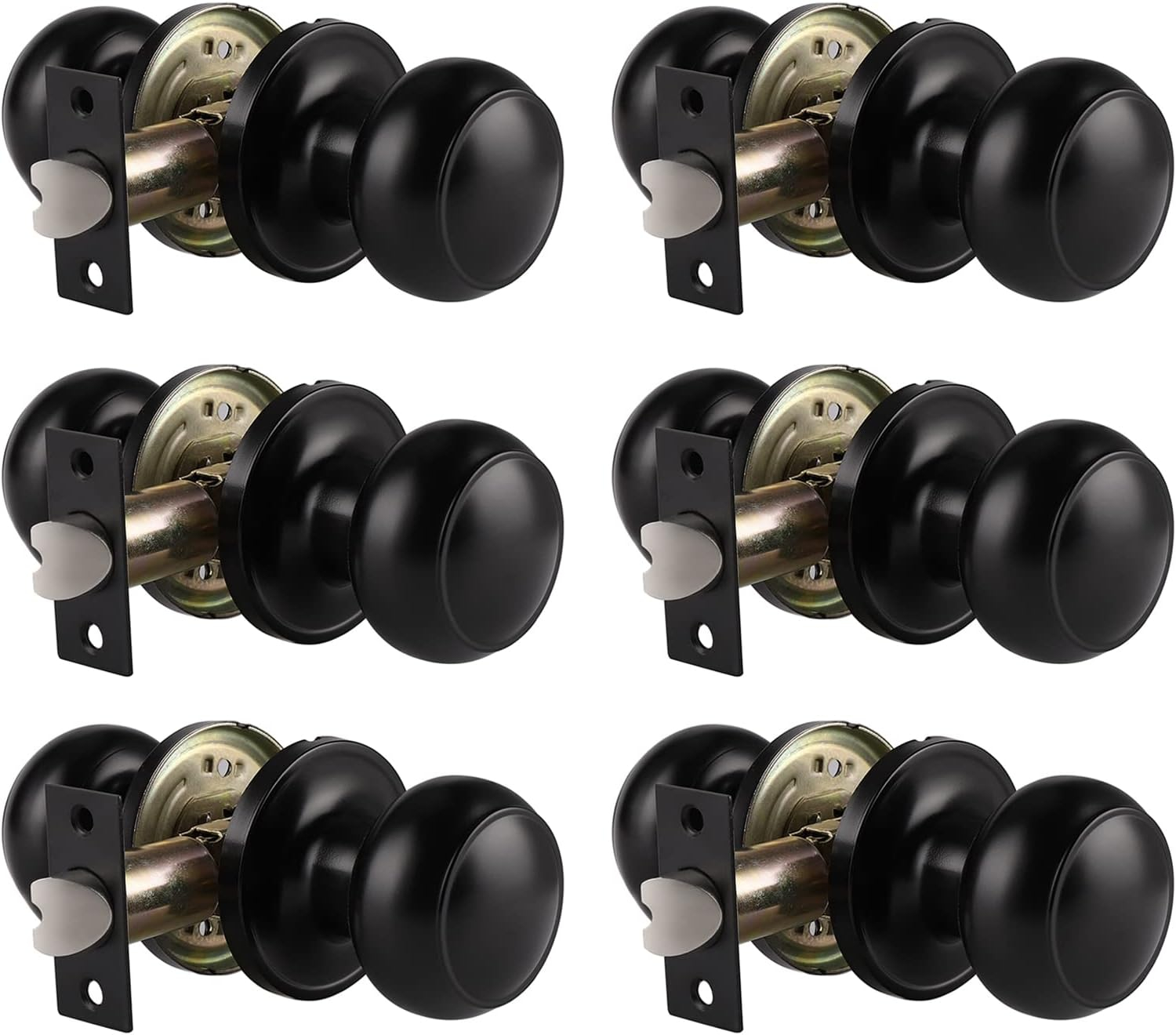 Probrico Black Door Knobs Interior, Passage Door Knobs for Hallway Closet, Matte Black Keyless Indoor Door Knob, 6 Pack