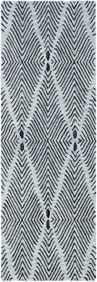 Light Blue and Charcoal Hand-Tufted Wool Runner Rug