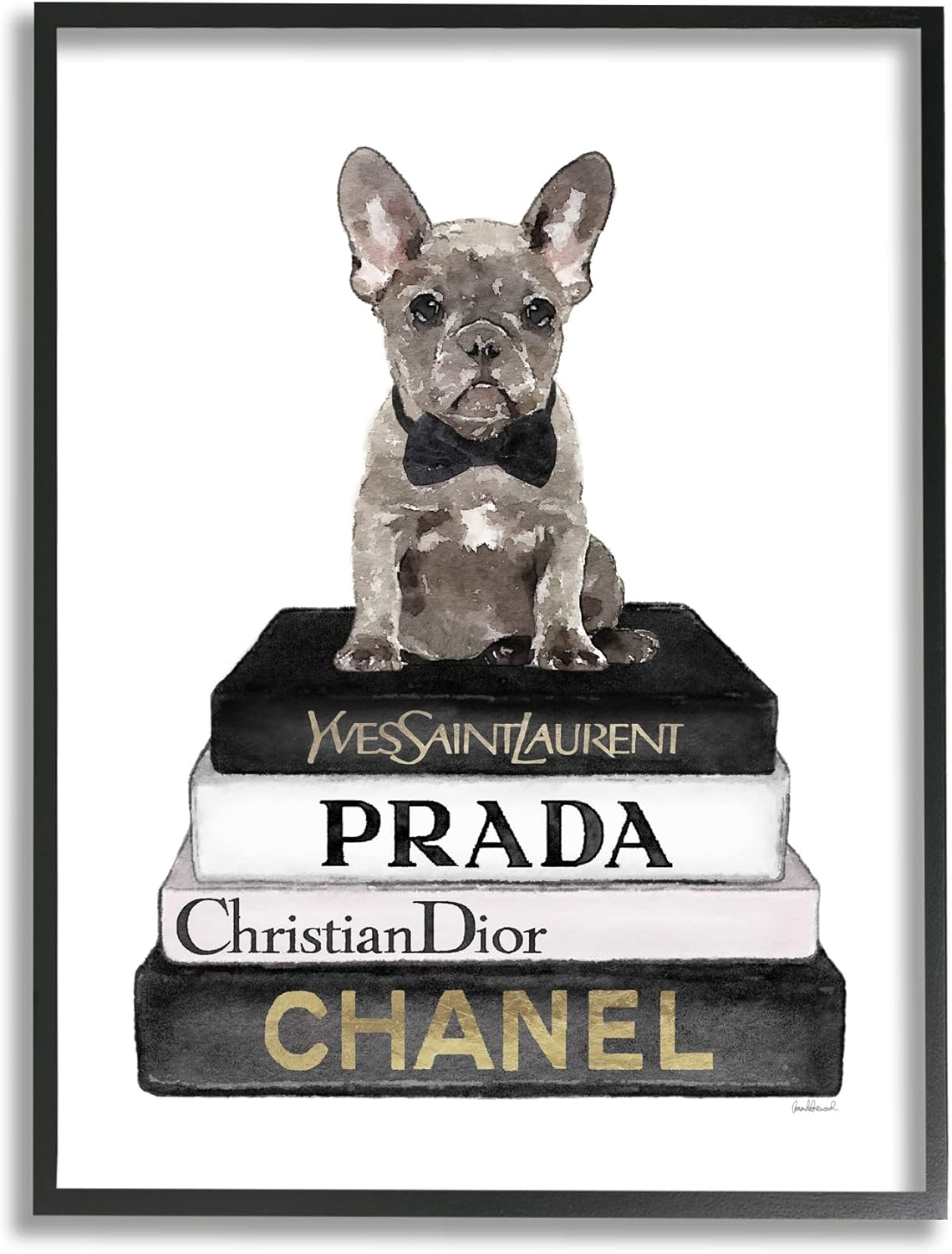 Amanda Greenwood French Bulldog Pet Fashion Apparel Bookstack 11" x 14" Framed Painting Art Prints by Stupell Home Décor