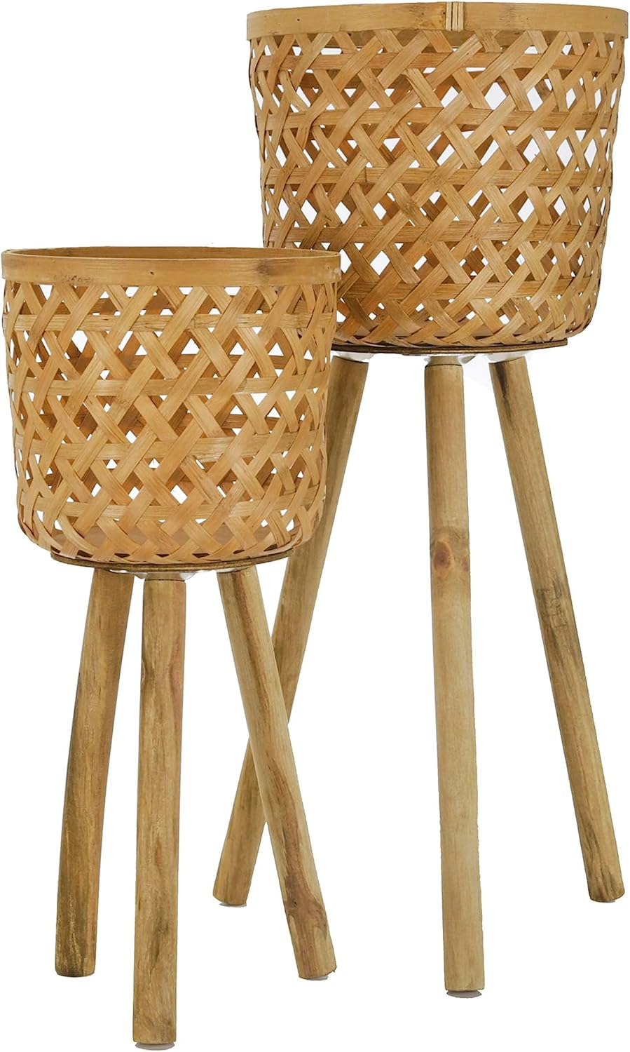 Rustic Bamboo Indoor/Outdoor Planter Stands, Natural Brown, Set of 2