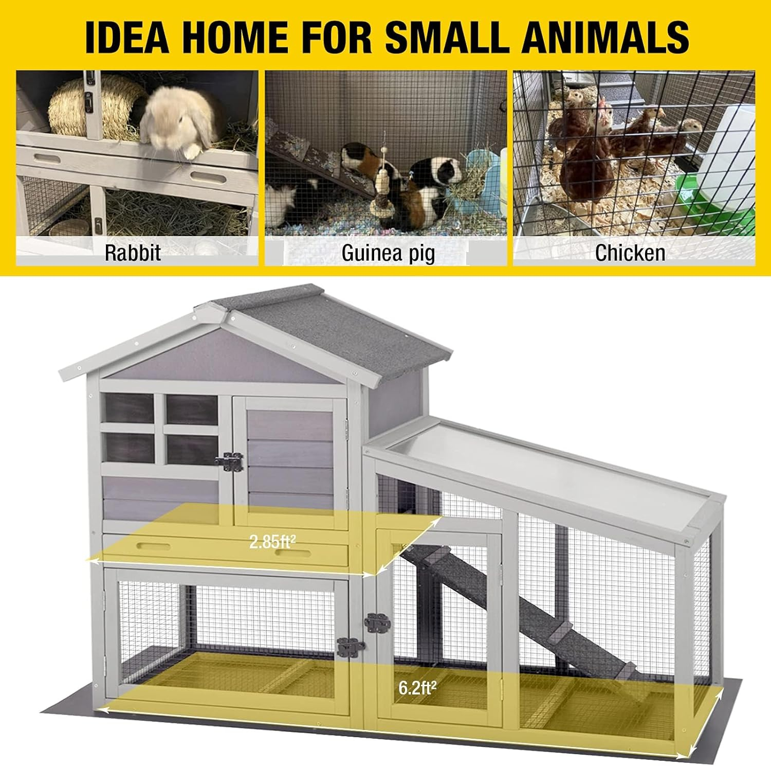 Aivituvin Chicken Coop Rabbit Hutch Outdoor Bunny Cage Indoor with Removable Bottom Wire Mesh Rabbit Cage with UV Panel 53.4" L x 23.6" W x 38.1" H
