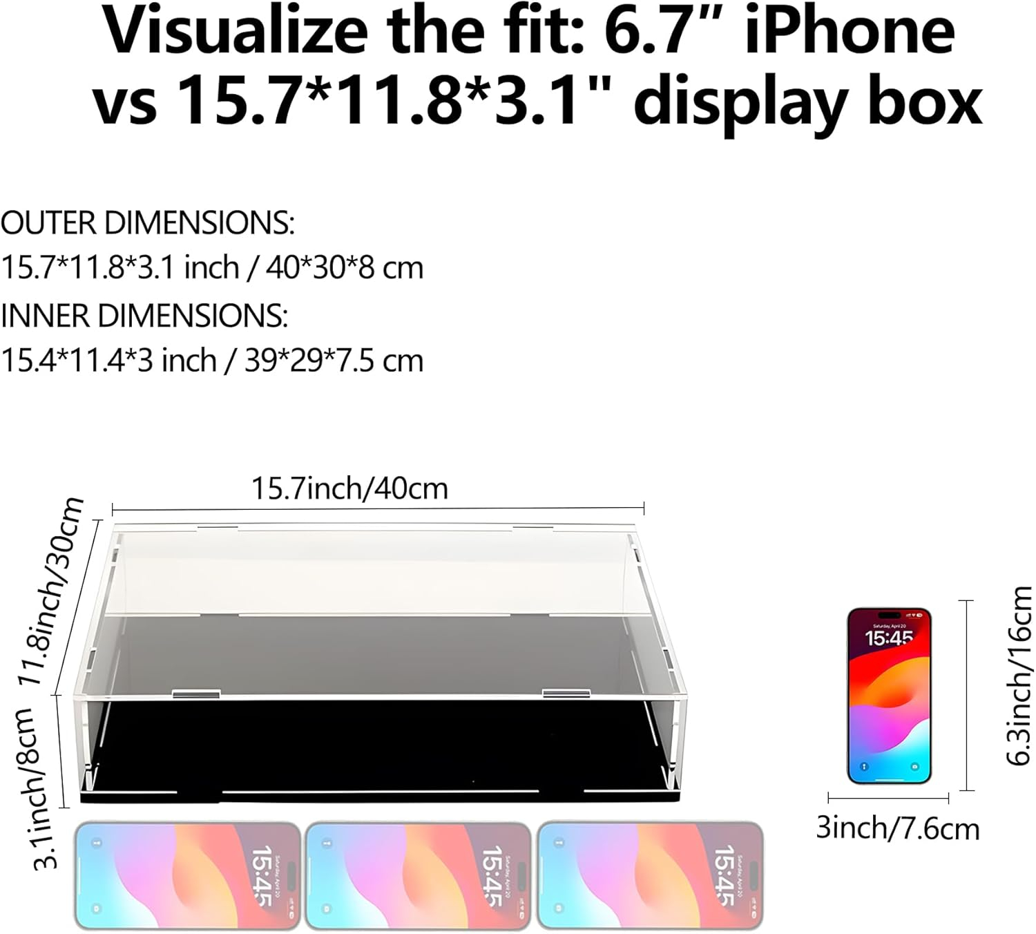 Evron Display Case for Collectibles Assemble Clear Acrylic Box Alternative Glass Case for Display Action Figures Home Storage & Organizing Toys (15.7x11.8x3.1inch;40x30x8cm)