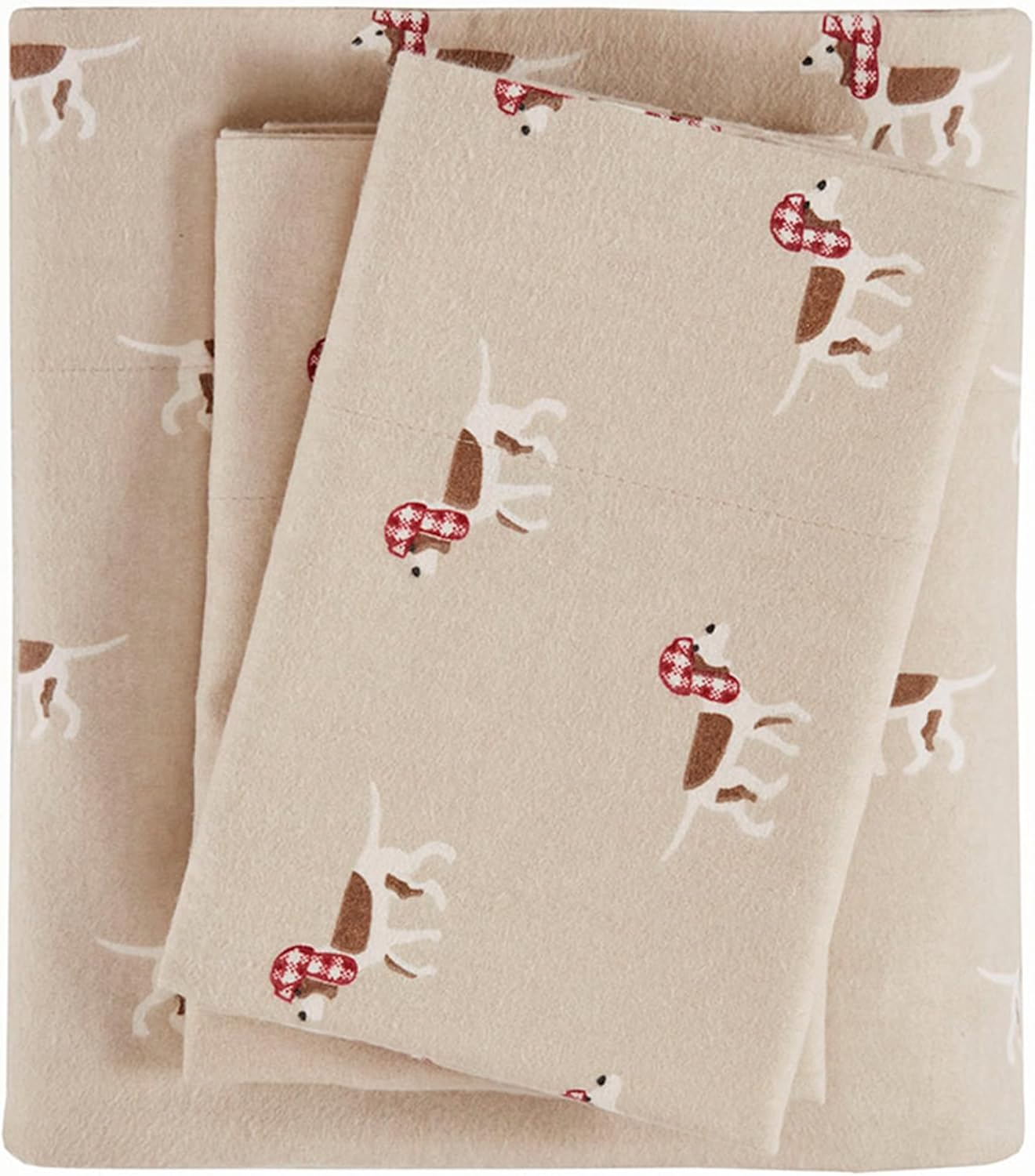Woolrich 4-Piece Tan Dog Cotton Flannel Sheet Set, Twin