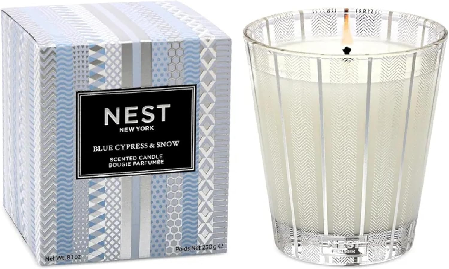 NEST New York Scented 3-Wick Candle, Blue Cypress & Snow - 21.2 oz - Up to 100-Hour Burn Time - Reusable Glass Vessel
