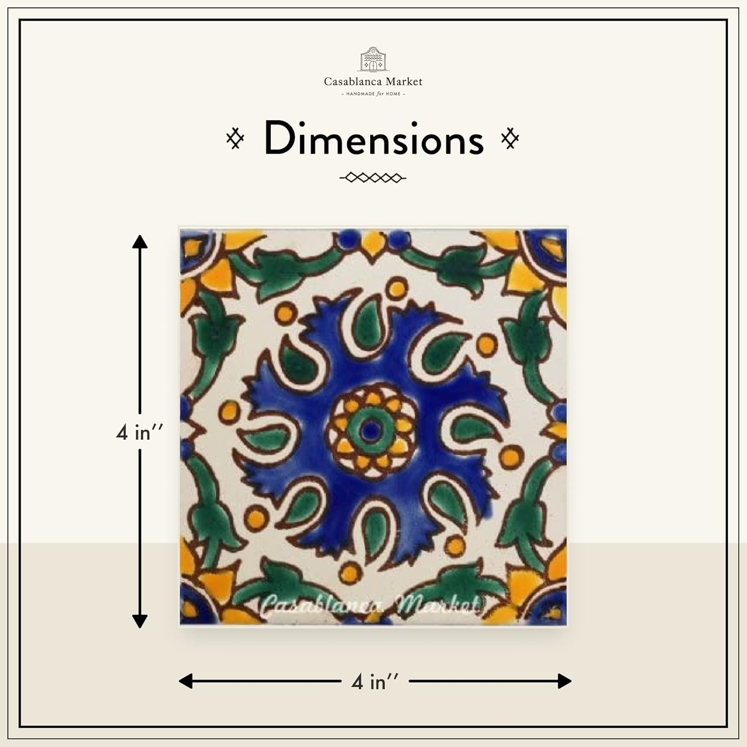 Casablanca Market Mediterranean 4'' x 4'' Hand Painted Ceramic Decorative Accent Tile
