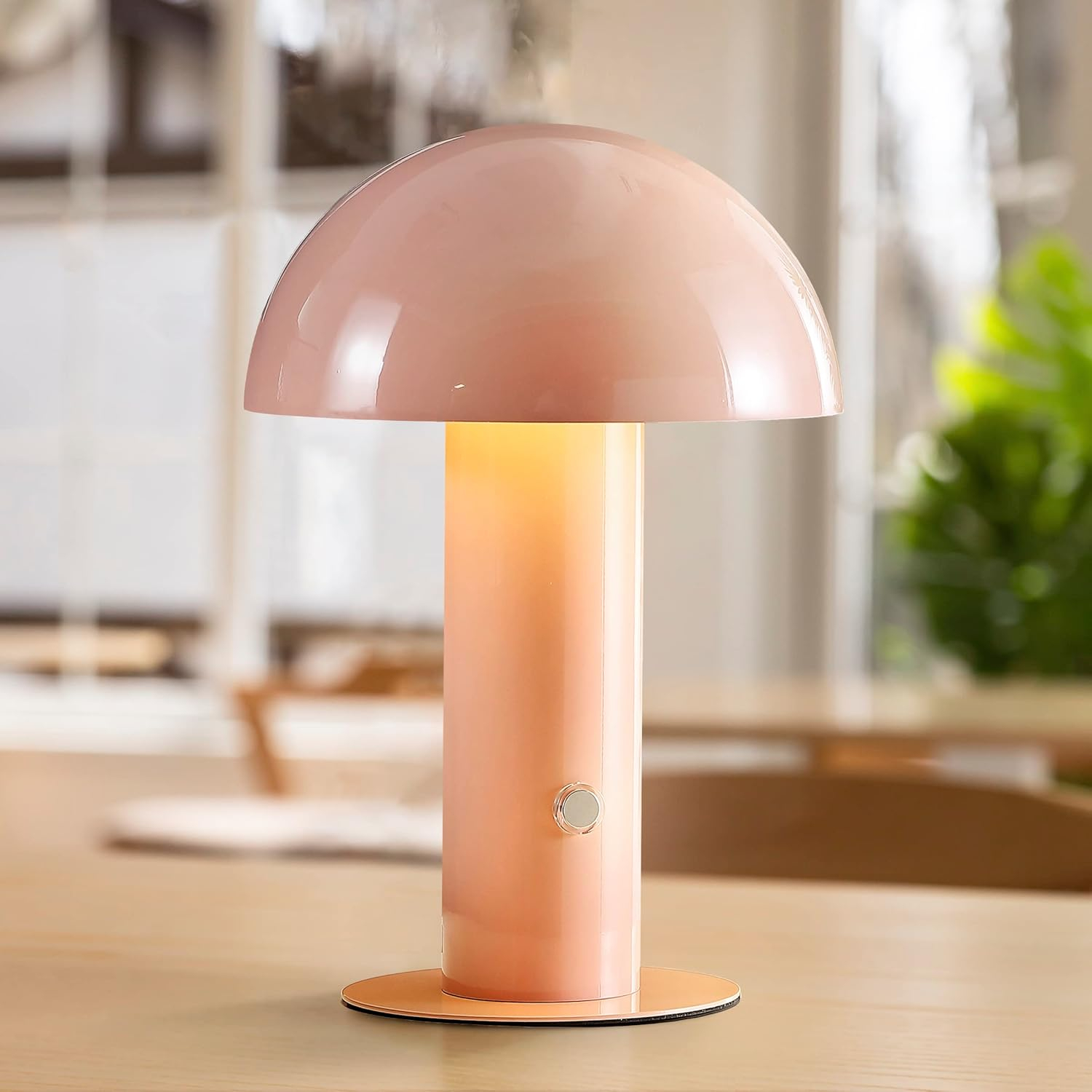 JONATHAN Y JYL7115F Boletus 10.75" Contemporary Bohemian Rechargeable/Cordless Iron Integrated Portable LED Mushroom Table Lamp, Modern, Coastal for living room, dinning room, bedroom, Pink