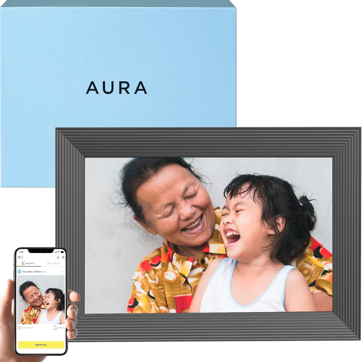 Carver by Aura Frames 10.1" HD Wi-Fi Digital Picture Frame with Free Unlimited Storage - Gravel