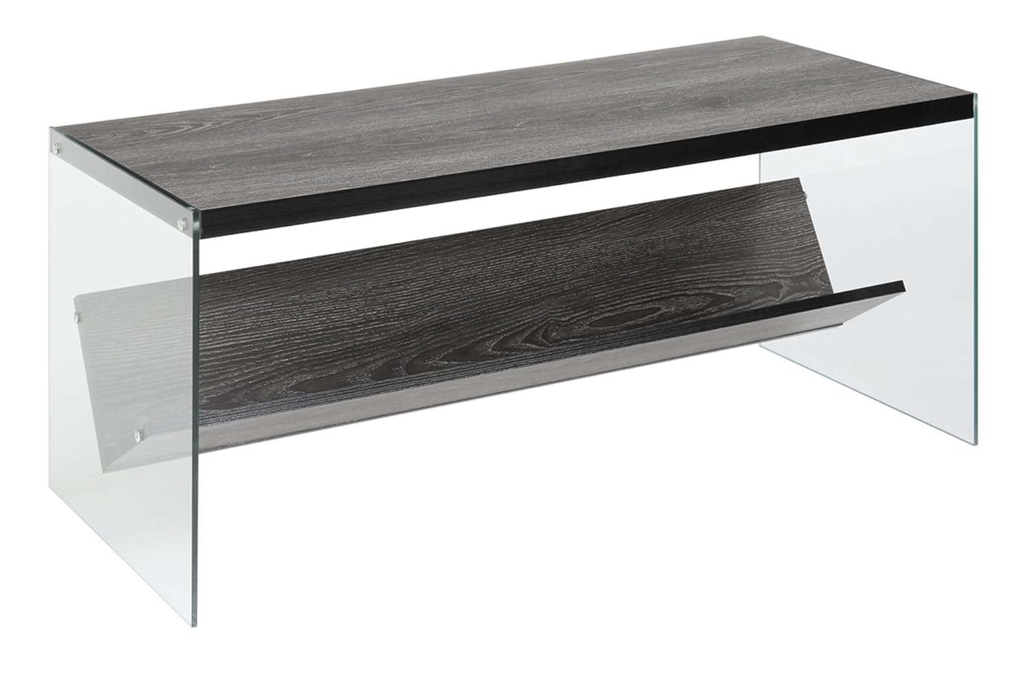 Convenience Concepts SoHo Glass Coffee Table with Shelf, Weathered Gray/Glass